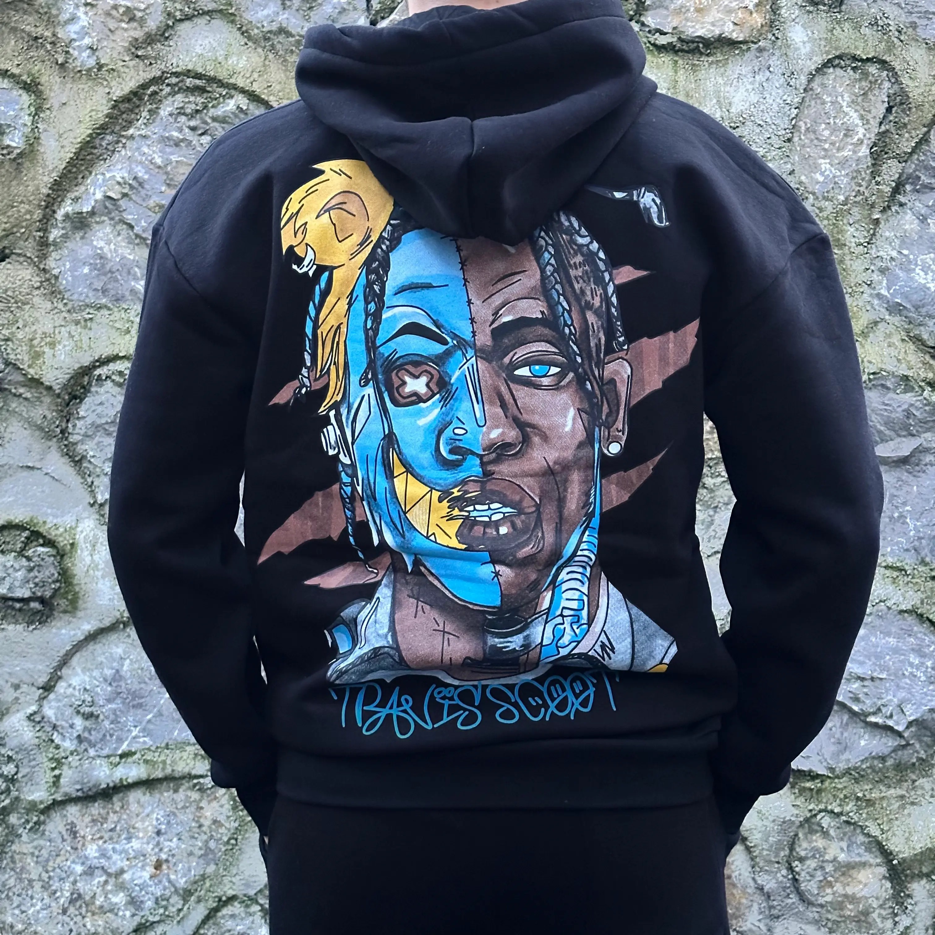 Travis Scoot Siyah Baskılı Oversize Hoodie