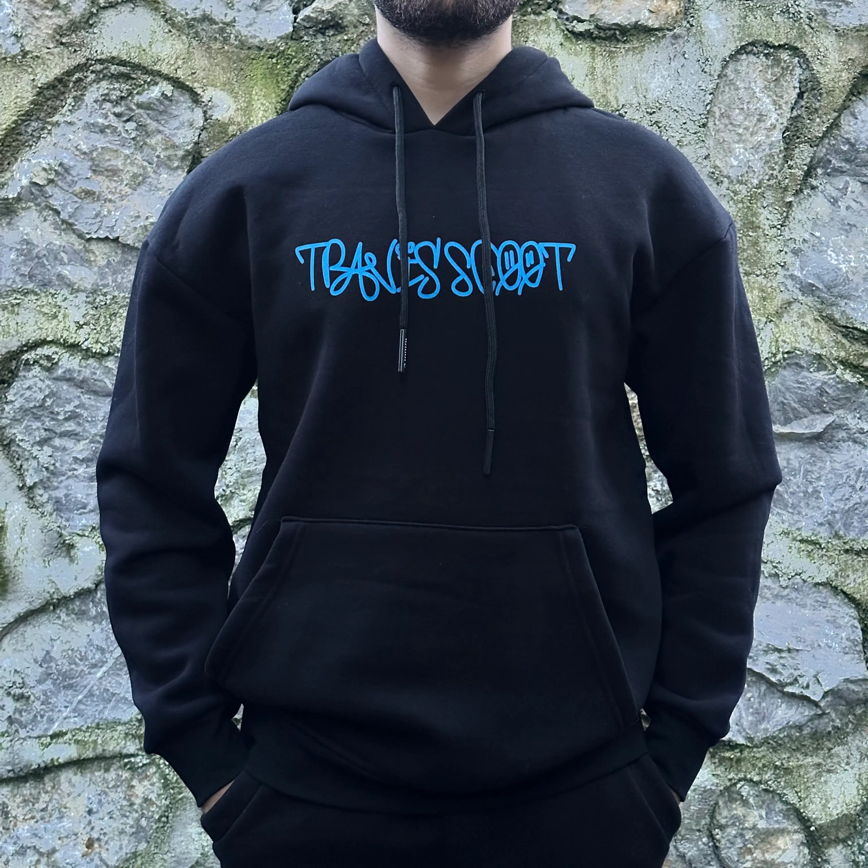 Travis Scoot Siyah Baskılı Oversize Hoodie