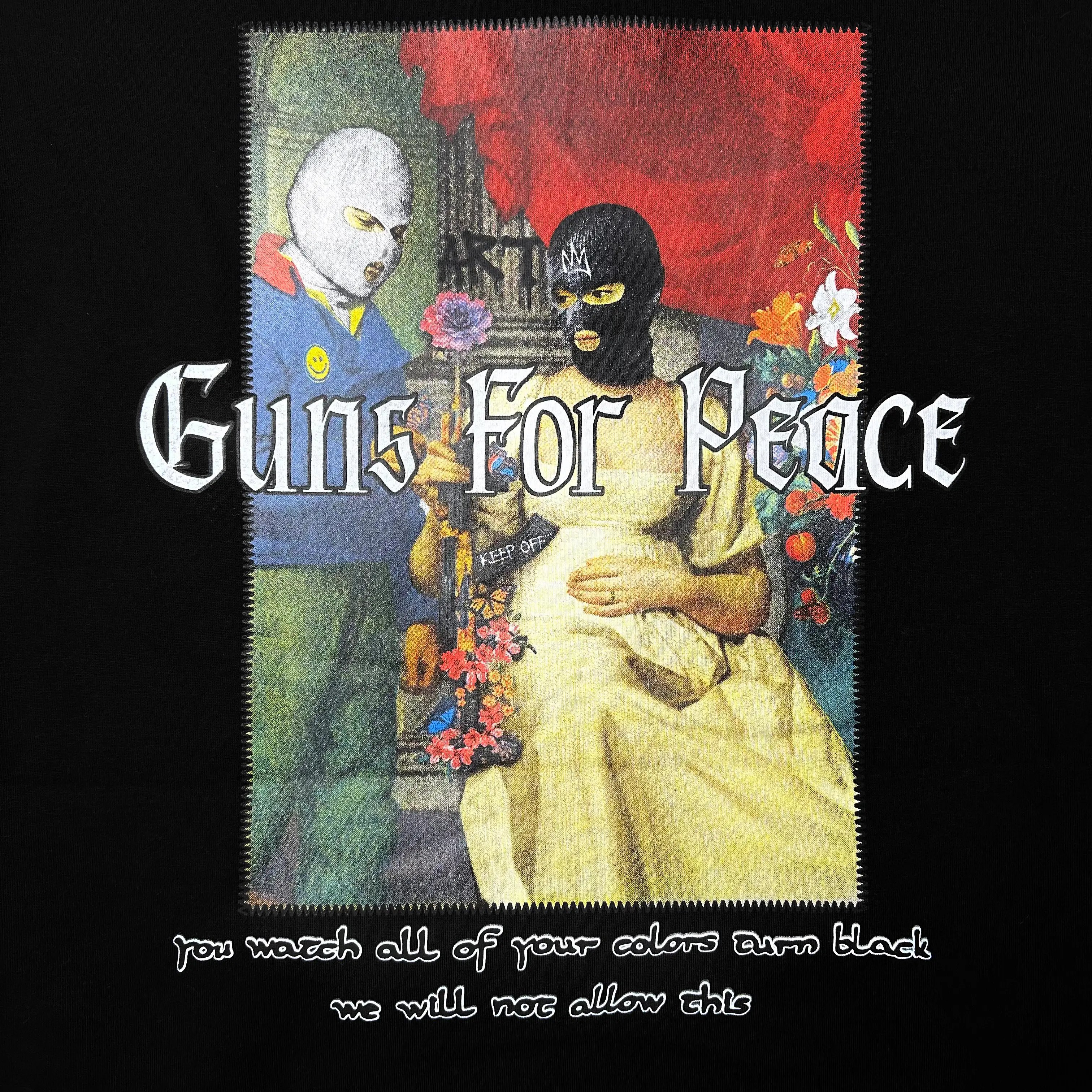 Guns For Peace Siyah Baskılı Oversize Hoodie