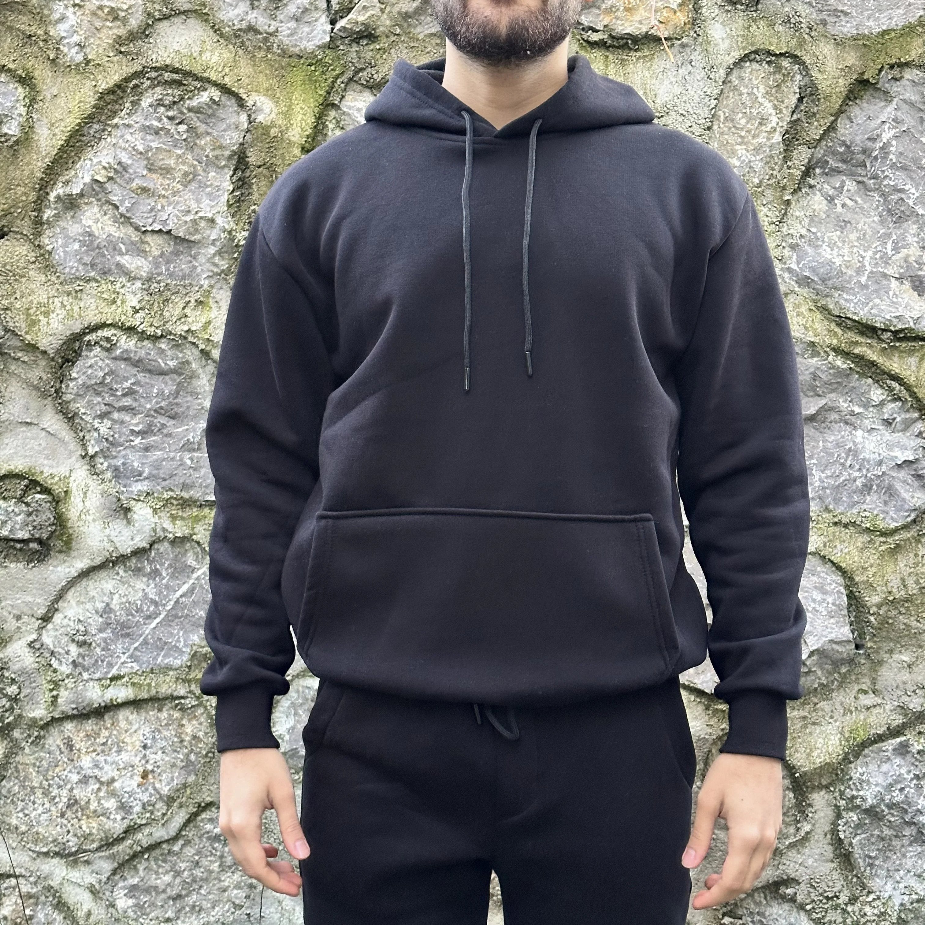 Siyah Kapüşonlu Oversize Sweatshirt