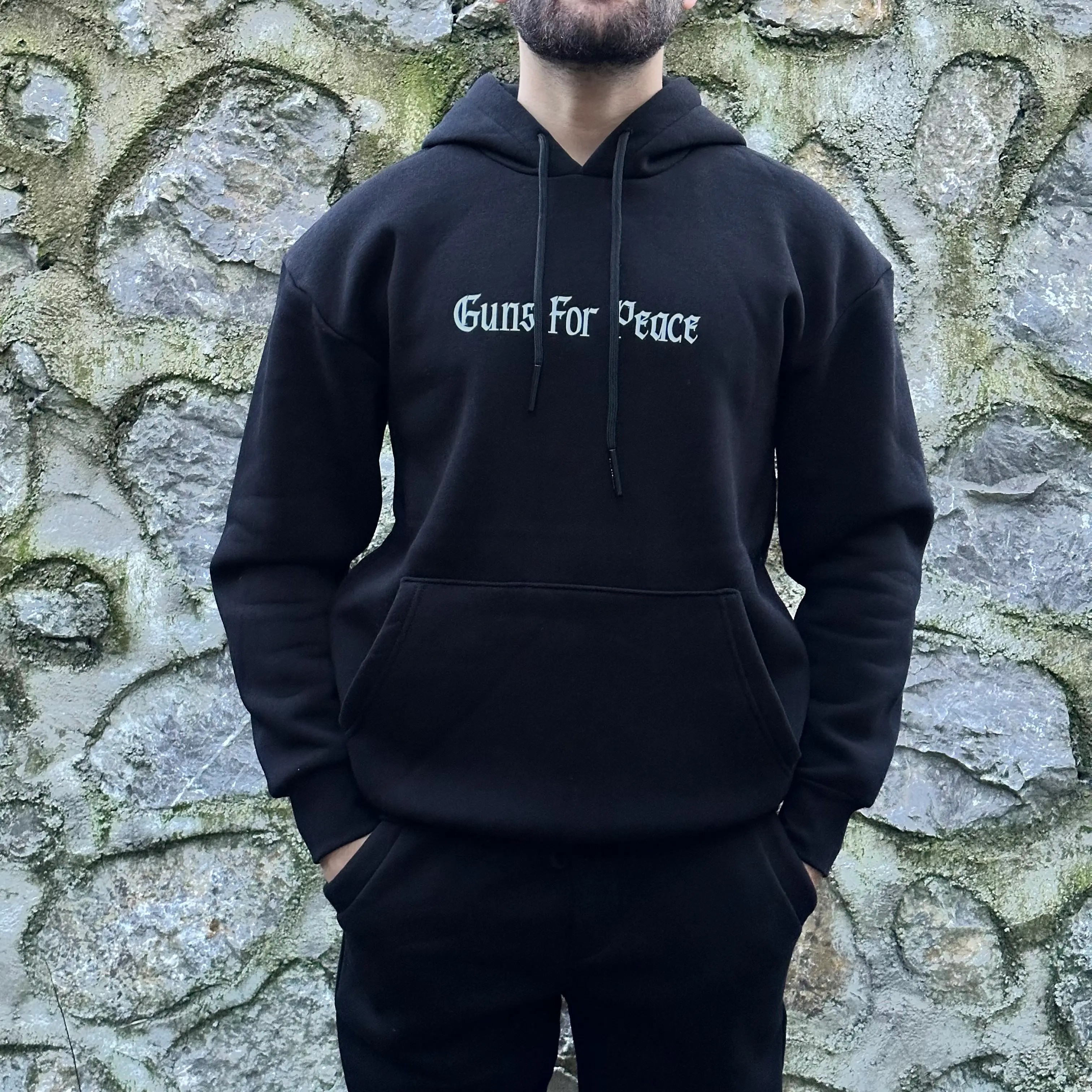 Guns For Peace Siyah Baskılı Oversize Hoodie