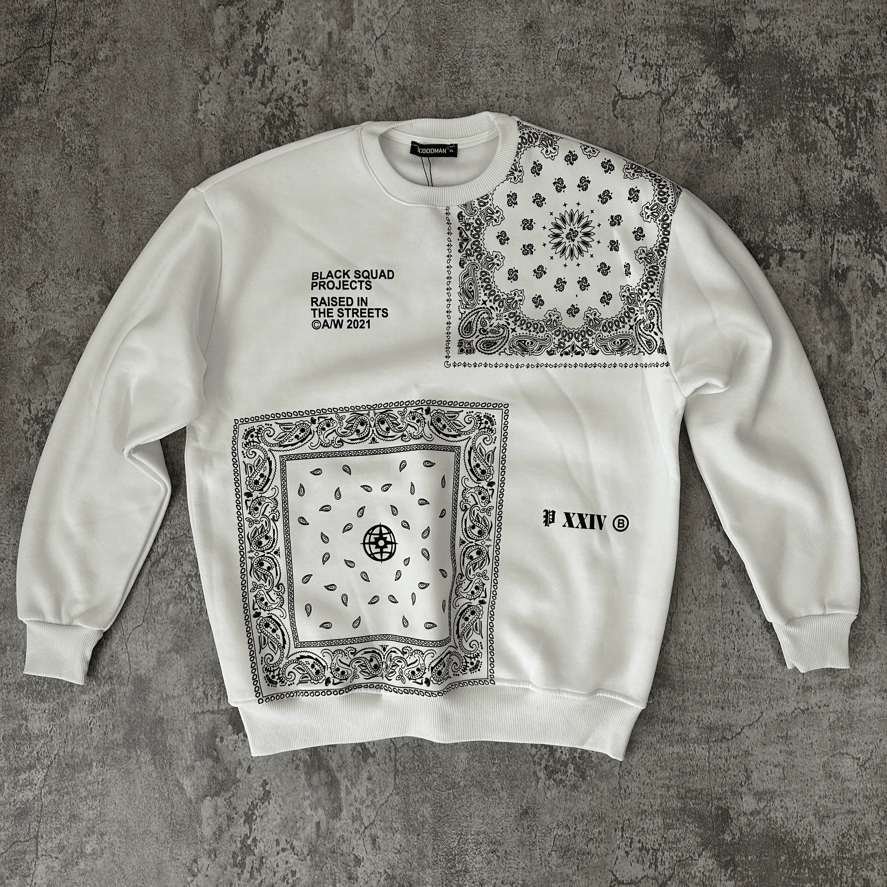 Beyaz Kare Midye Desen Oversize Sweatshirt