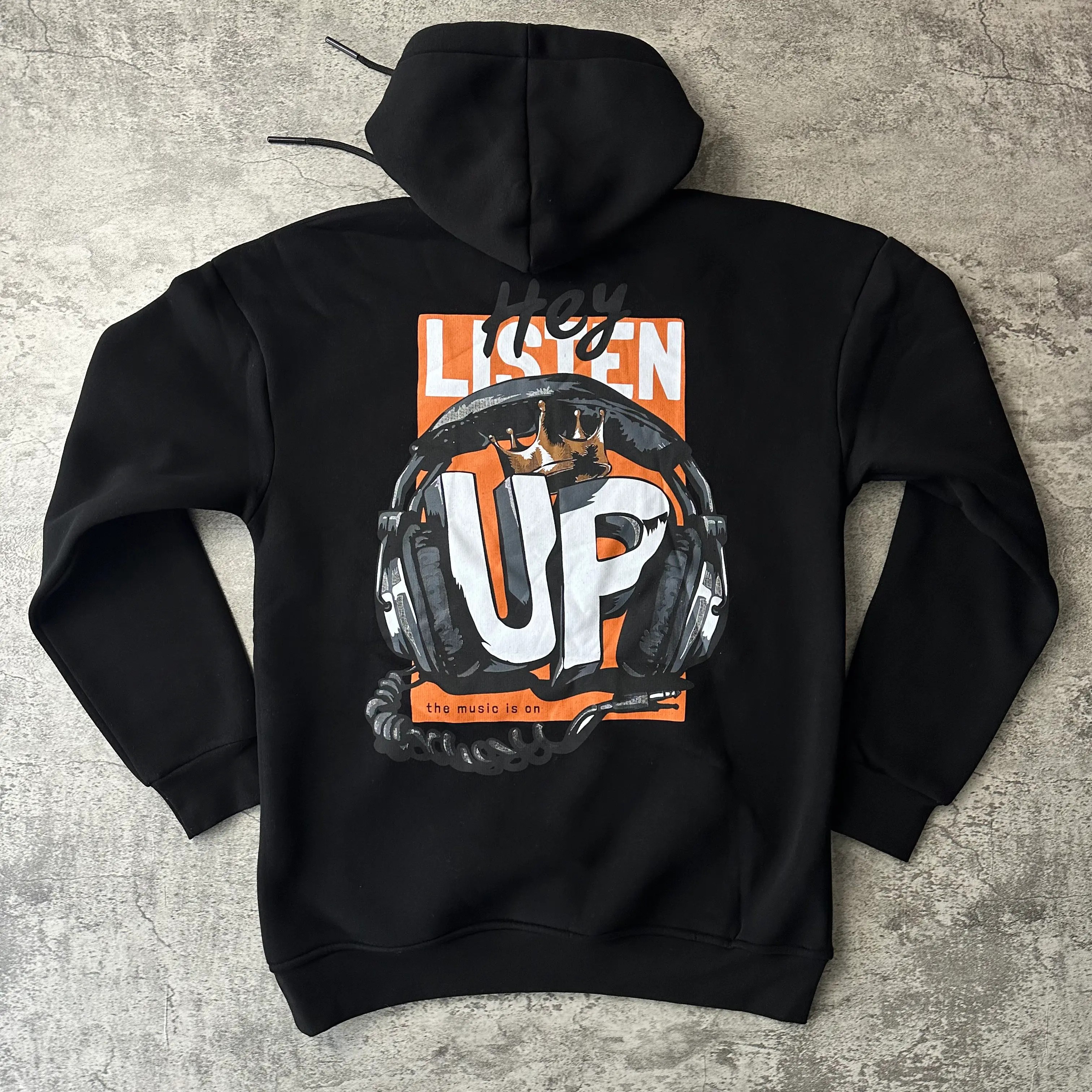 LISTEN UP Siyah Baskılı Oversize Hoodie