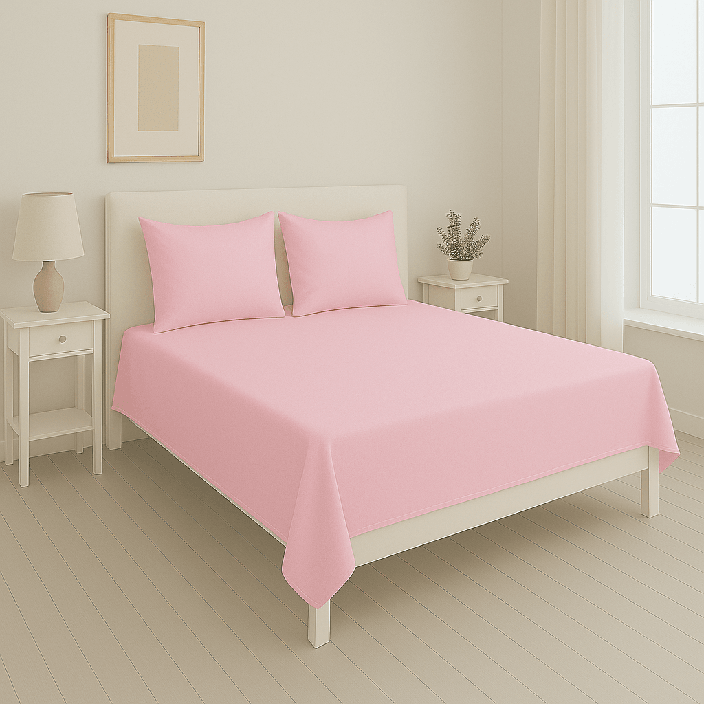  Lastiksiz Çarşaf Takımı Tek Kişilik + 1 Adet Yastık Kılıfı - PEMBE