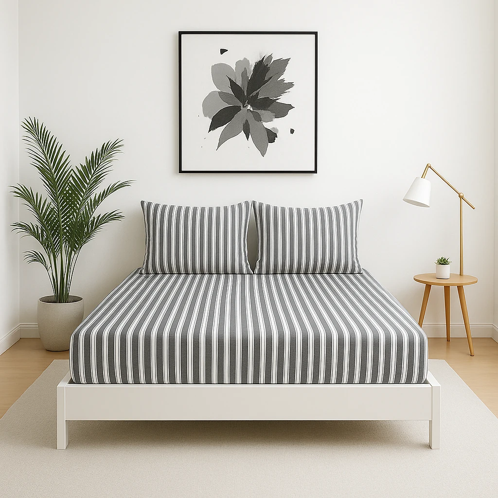 İpliği Boyalı Çift Kişilik Battal Lastikli Çarşaf Takımı Zebra