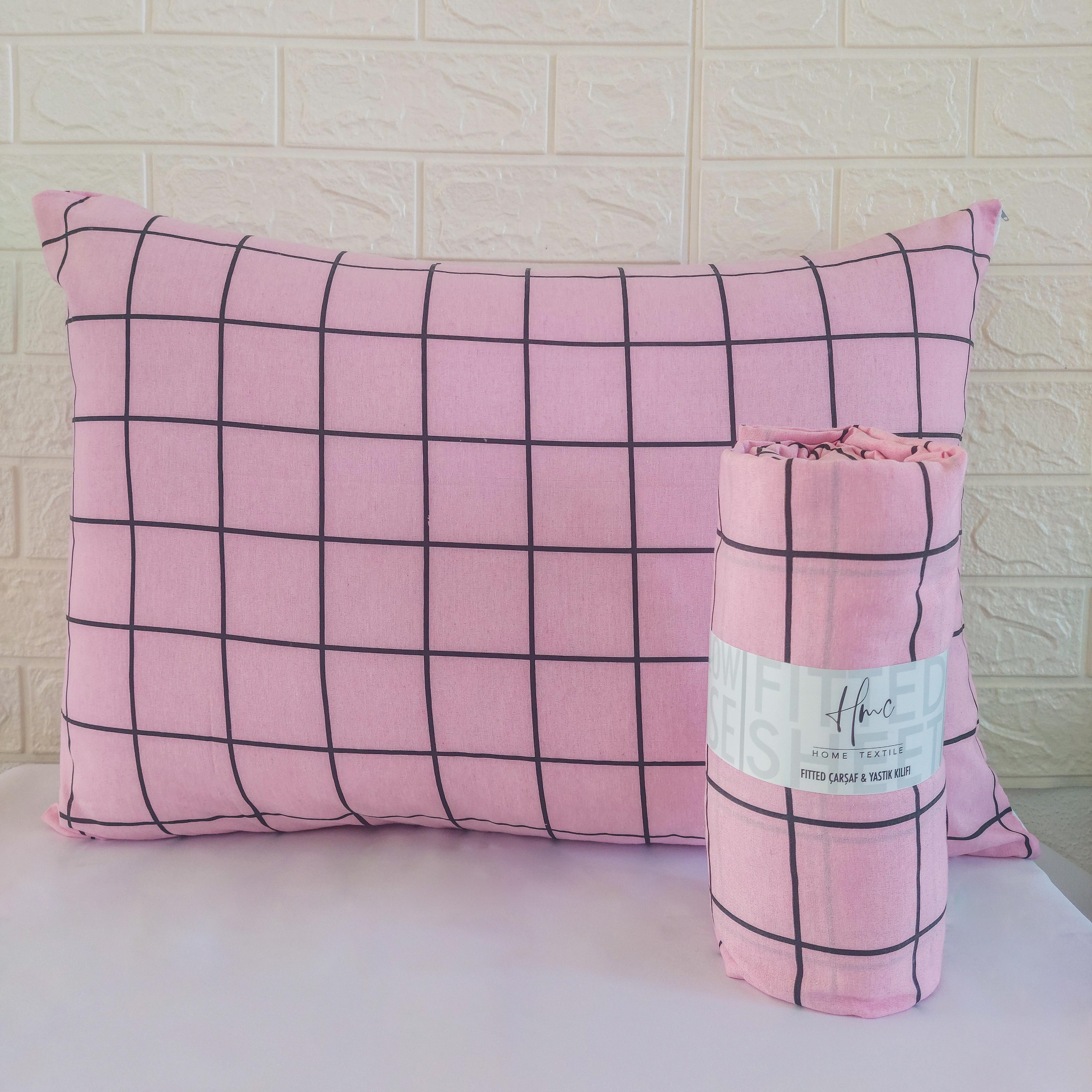  Yastık Kılıfı 2 Adet - Pembe Kare