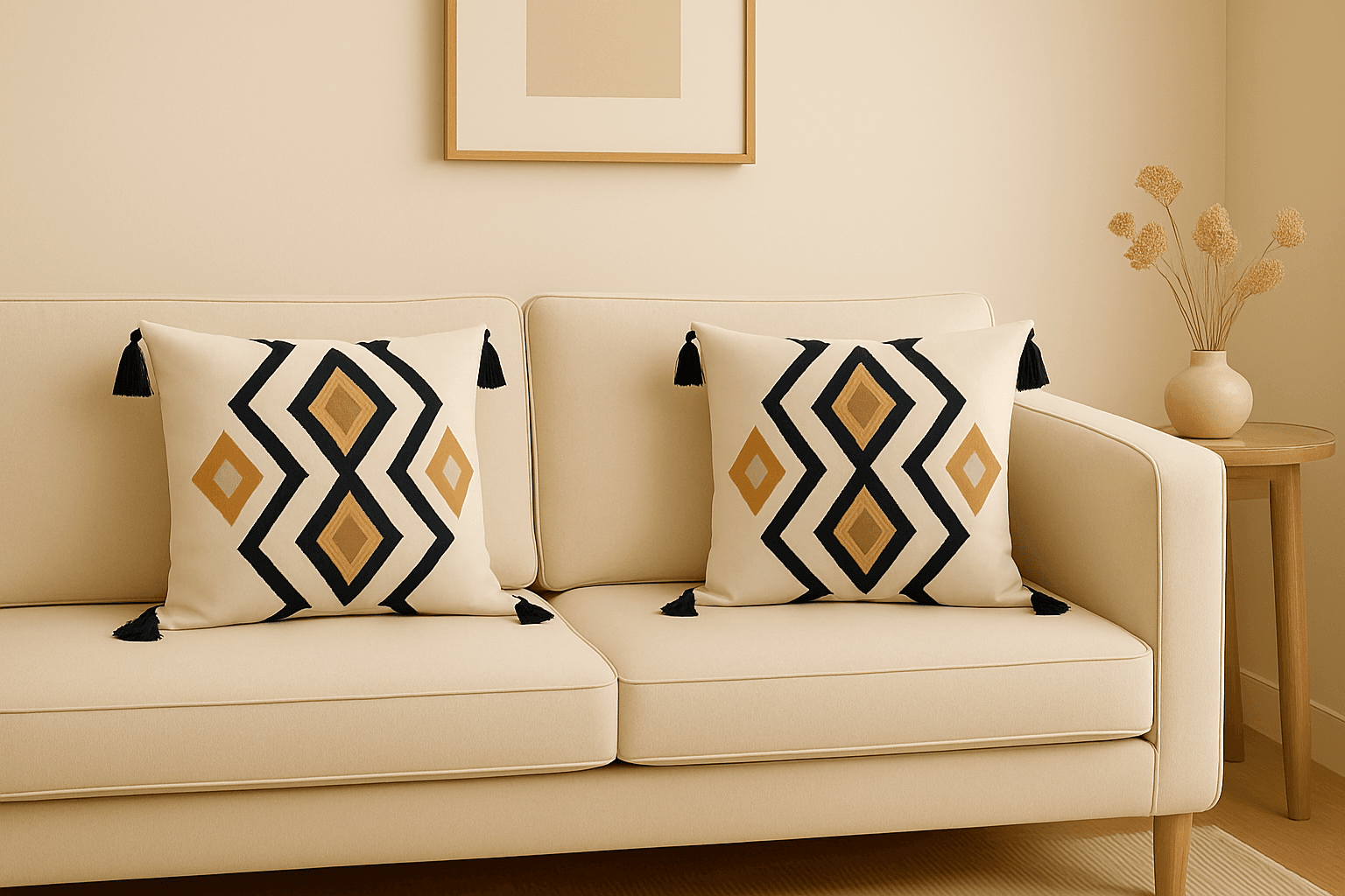 2 Adet 40x40 Punç Nakışlı Kırlent Kılıfı - Zikzak