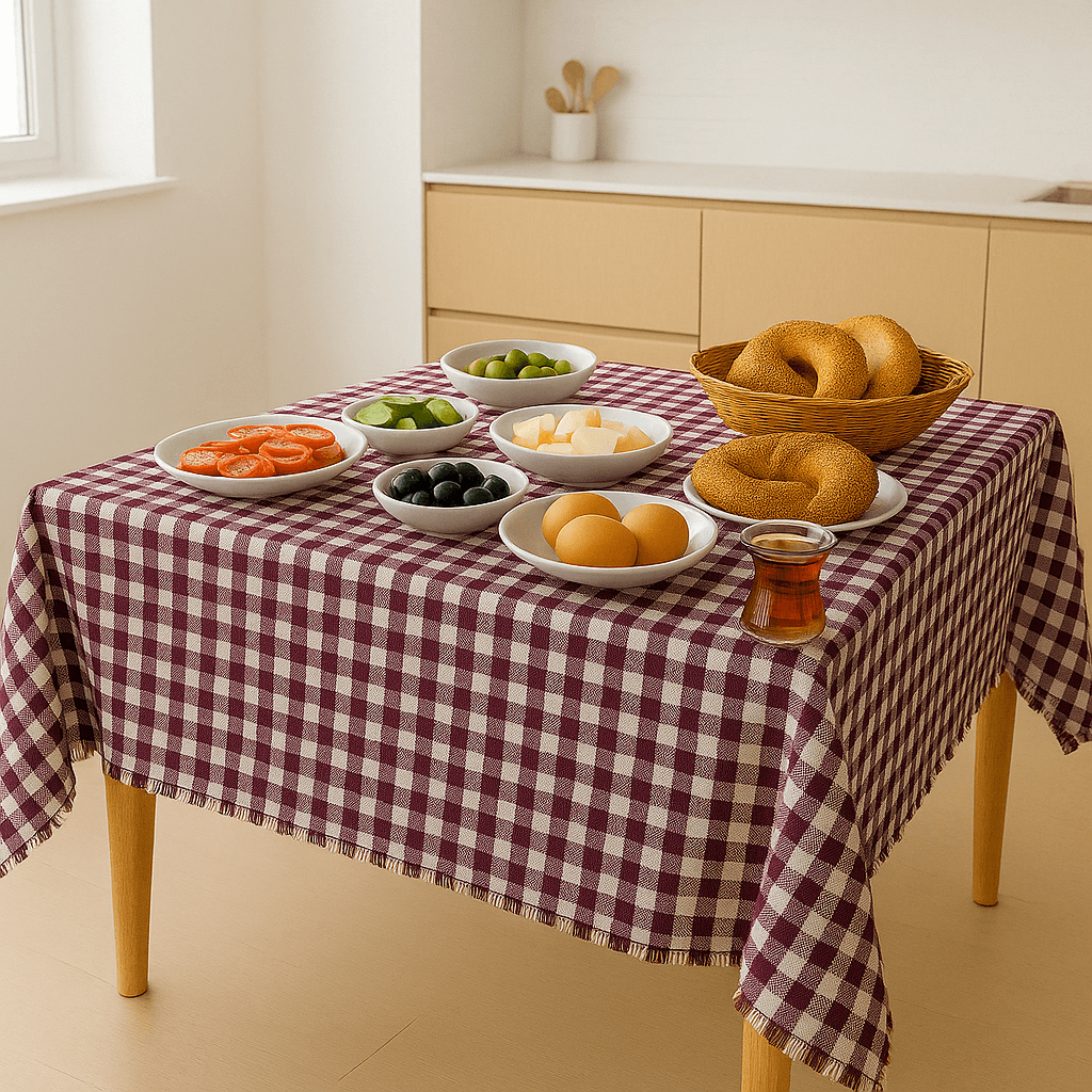 170x170 cm Doğal Dokuma Kare Masa Örtüsü  - Mürdüm