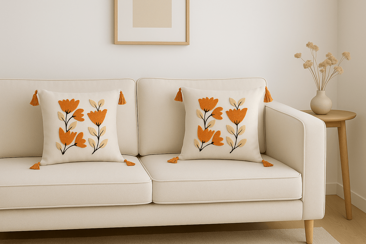 2 Adet 40x40 Punç Nakışlı Kırlent Kılıfı - Lale