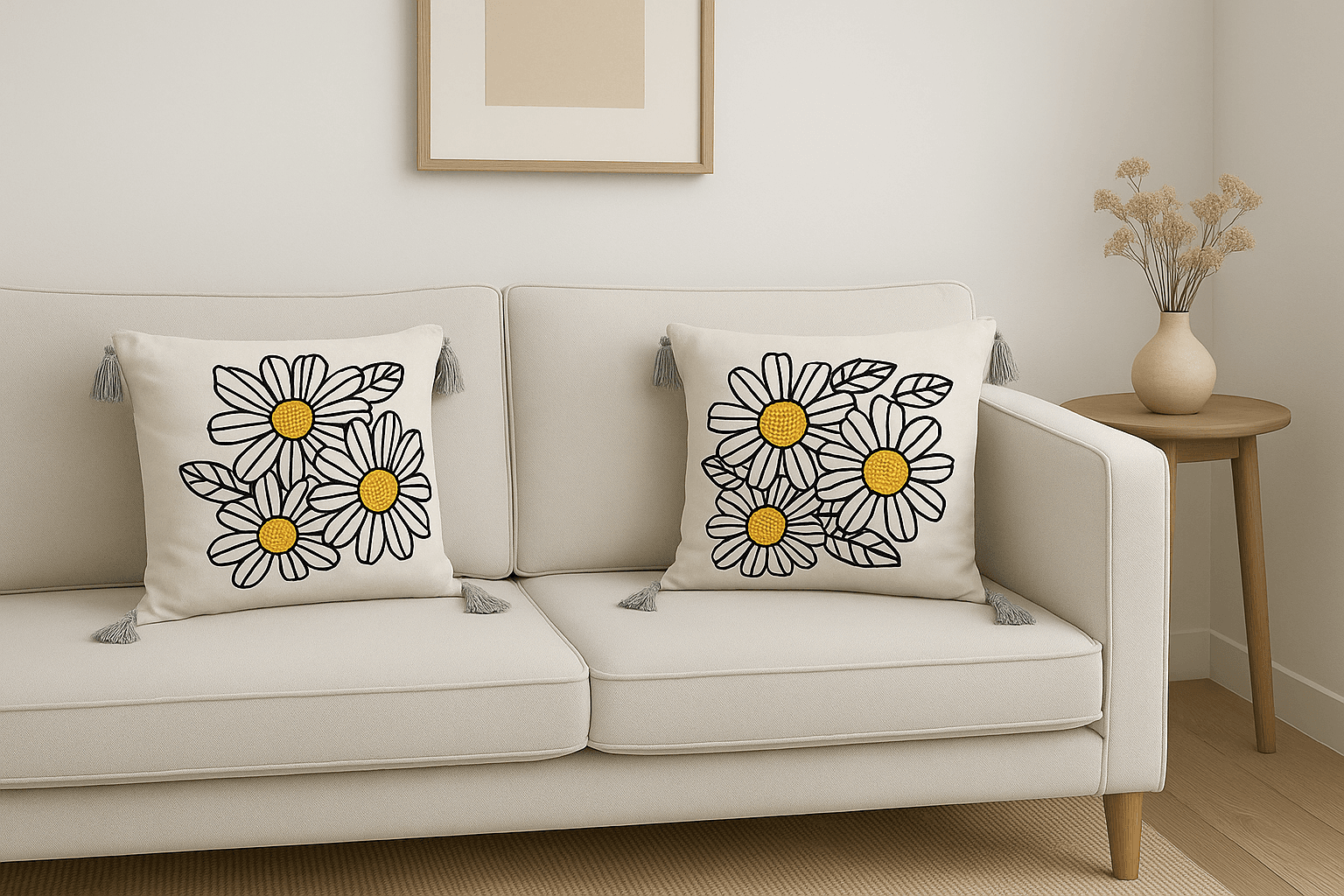 2 Adet 40x40 Punç Nakışlı Kırlent Kılıfı - Siyah Çiçek