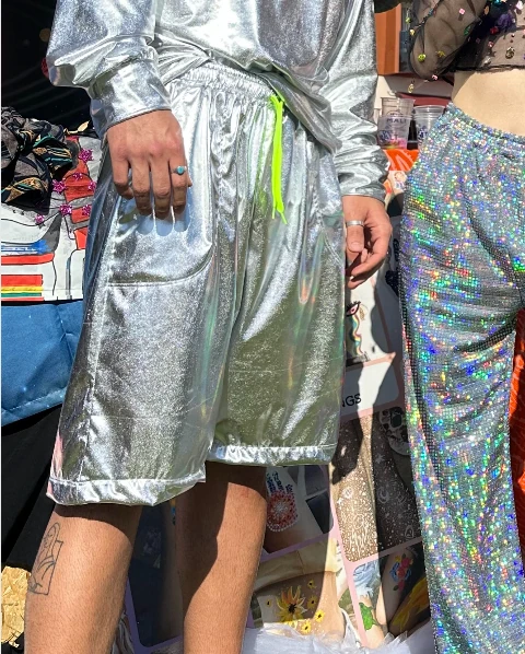 Gümüş Silver Metalik Şort - Erkek