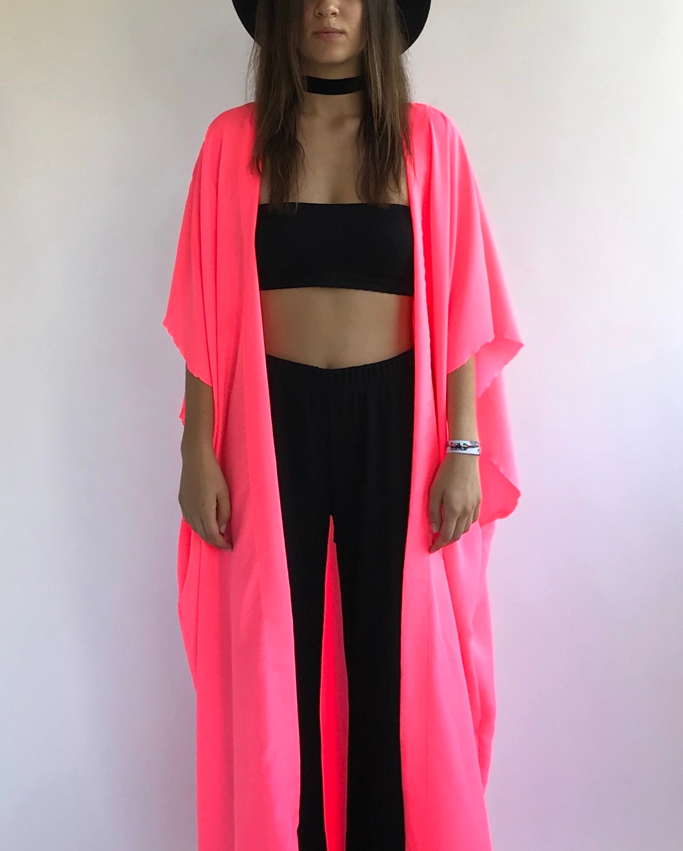 Palmiye Pembe Neon Kimono