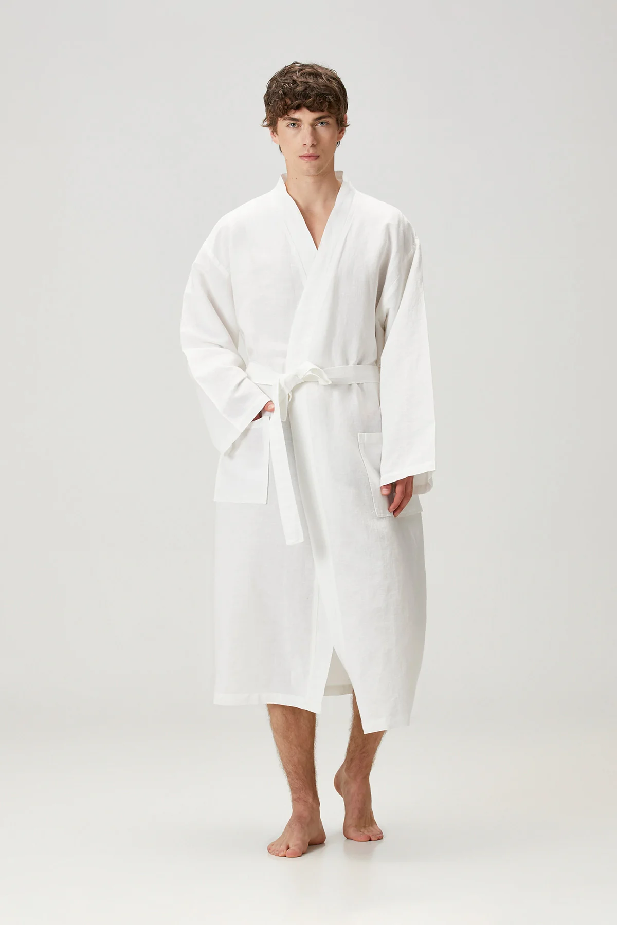 Kelebekler Beyaz Keten Kimono & Kaftan - Erkek
