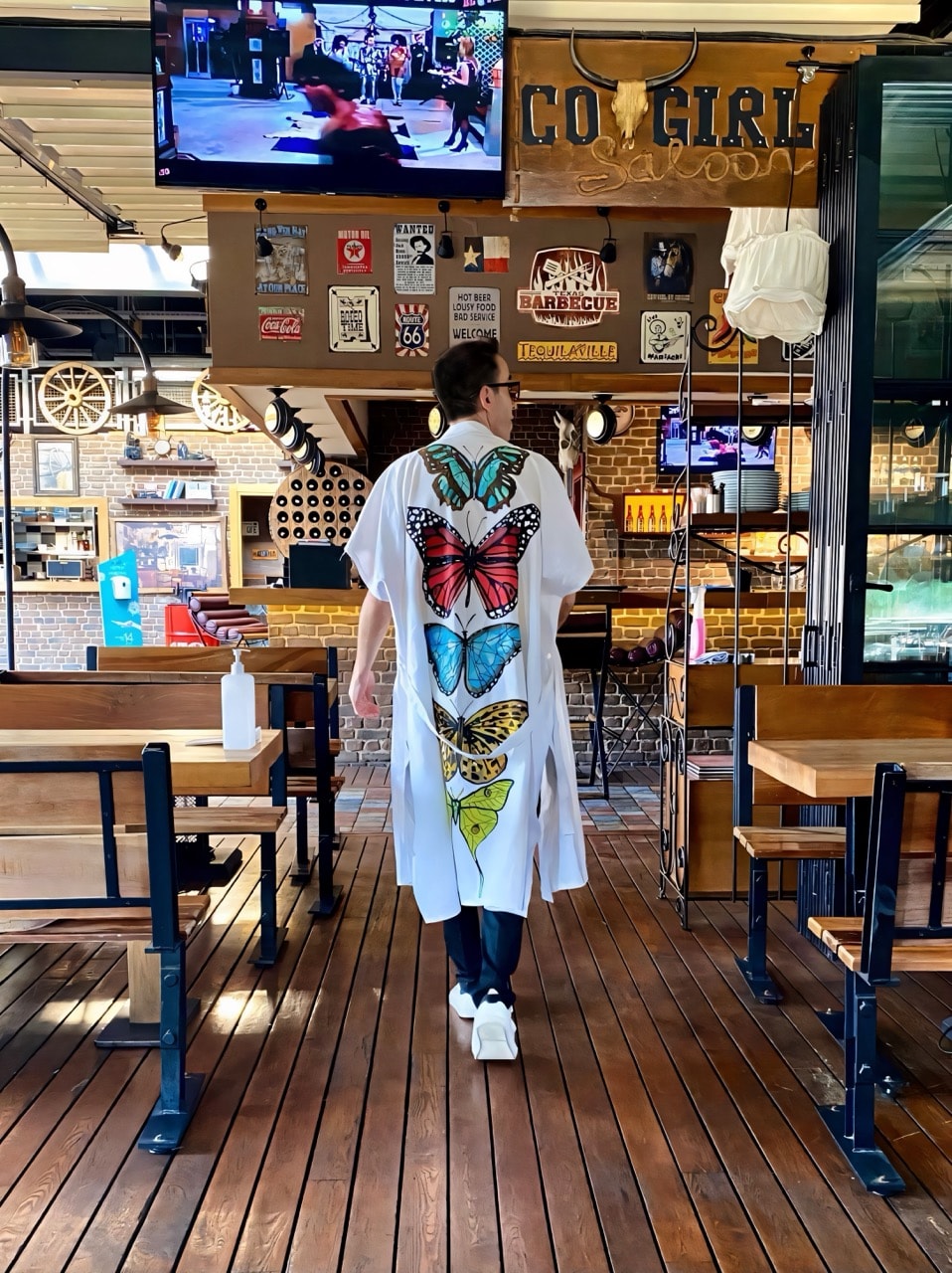 Kelebekler Beyaz Keten Kimono & Kaftan - Erkek