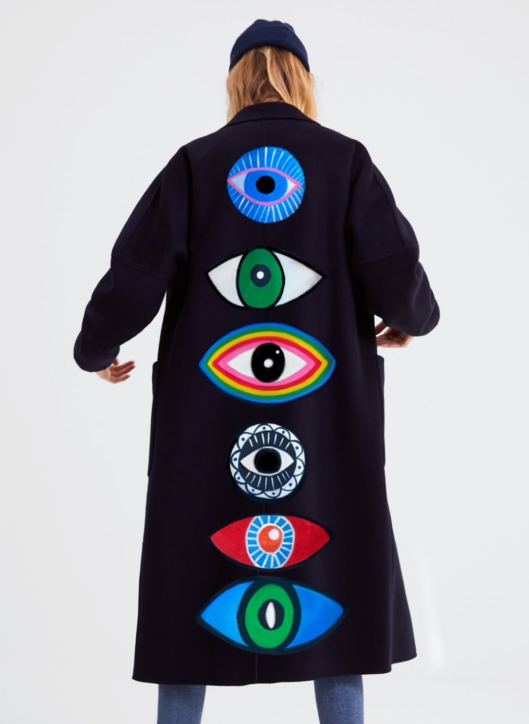 Renkli Gözler & Nazar Boncuğu Palto Kaban – Unisex Oversize | Eyes Coat