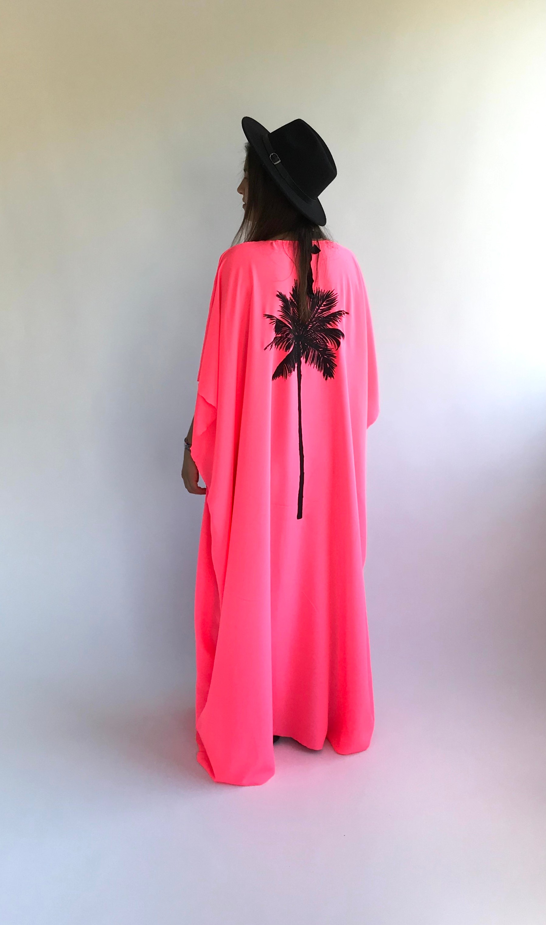 Palmiye Pembe Neon Kimono