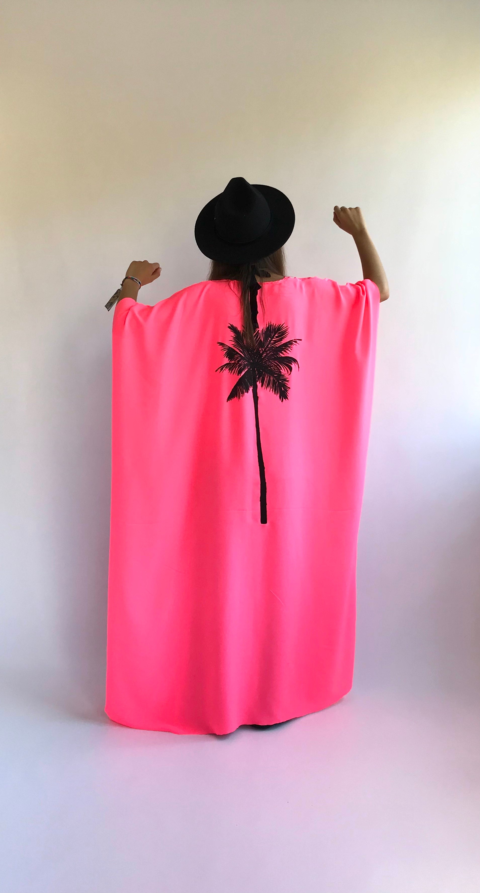 Palmiye Pembe Neon Kimono