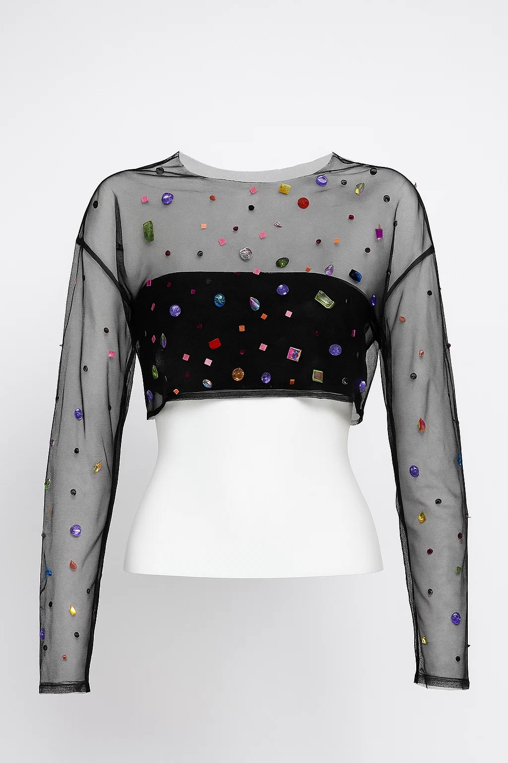 Taş Detaylı Transparan Crop Bluz | Dreamdust Blouse