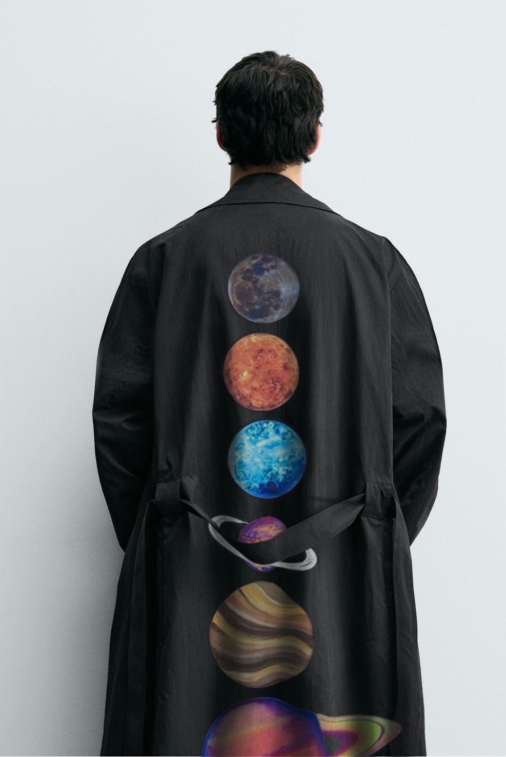Galaksi Gezegenler Siyah Uzun Keten Kimono - Erkek