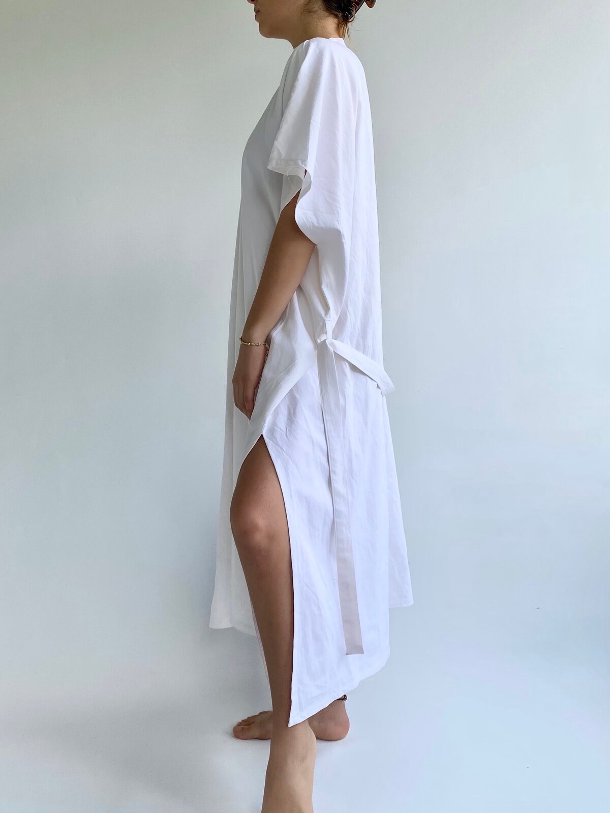 Beyaz Uzun Keten Kimono&Kaftan