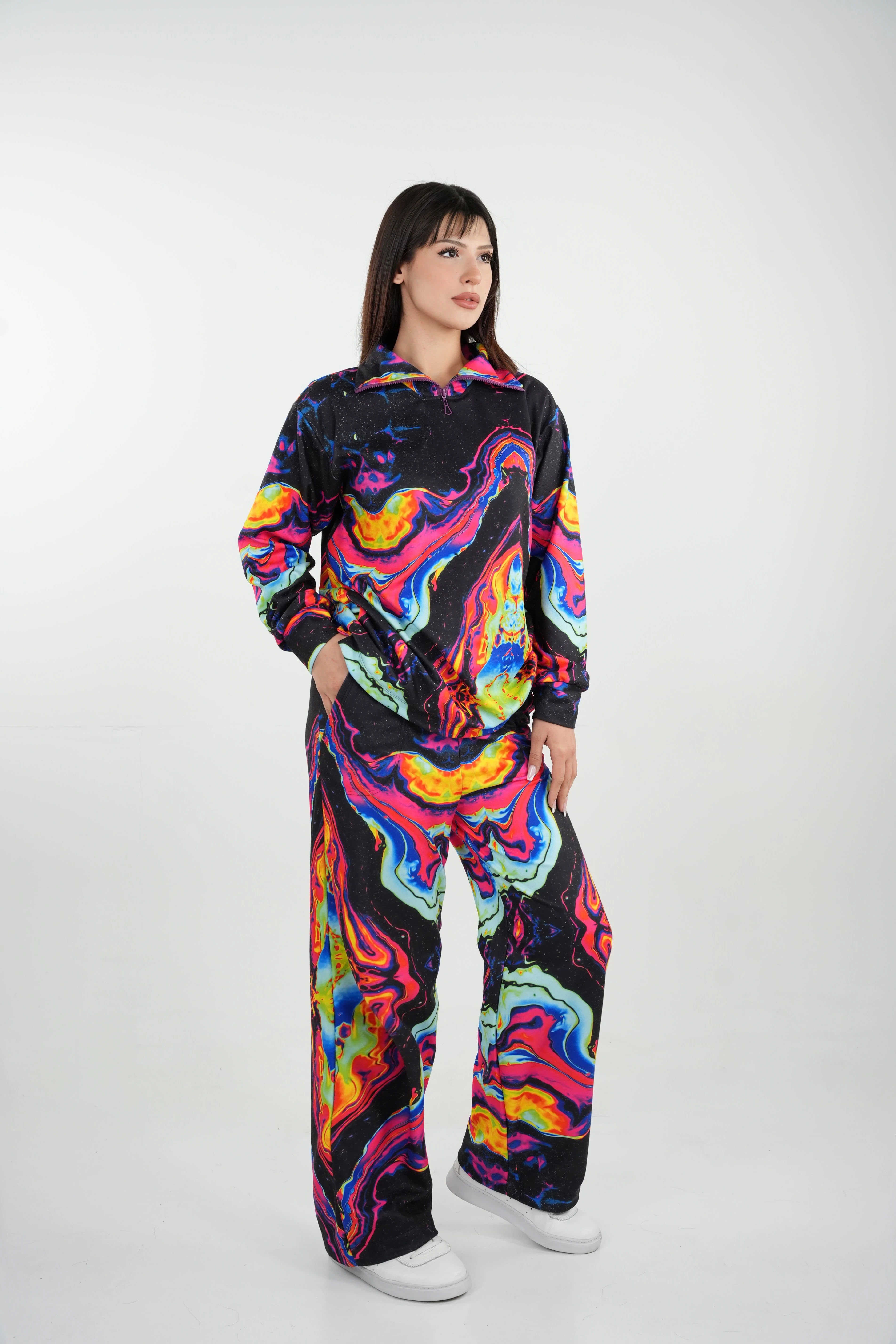 Acid Neon Renkli Polar Sweatshirt - Kadın