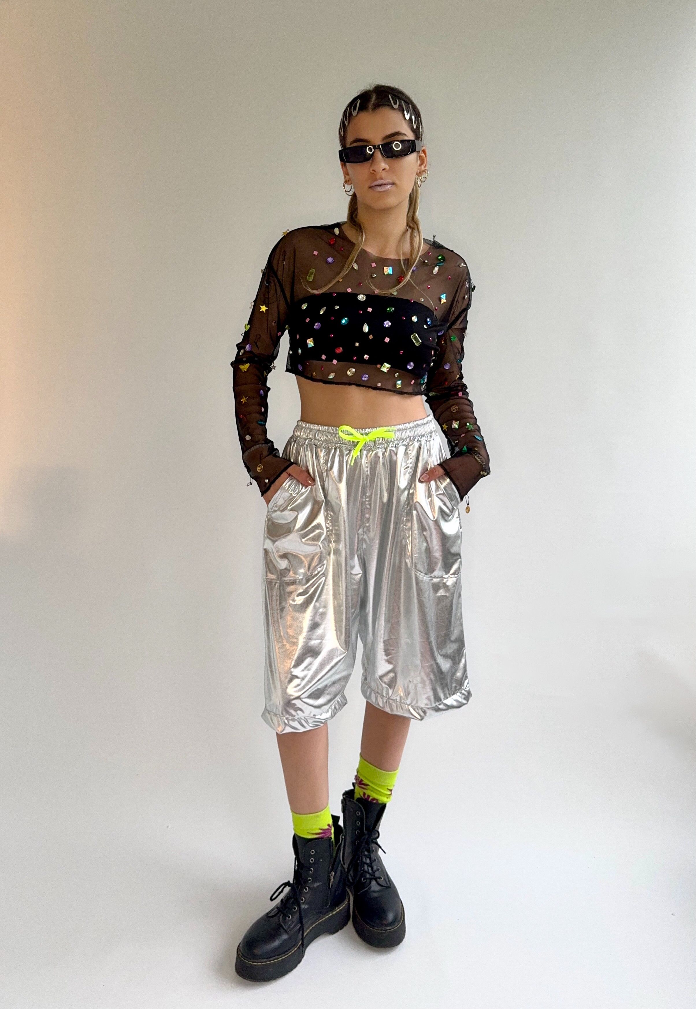 Taş Detaylı Transparan Crop Bluz | Dreamdust Blouse