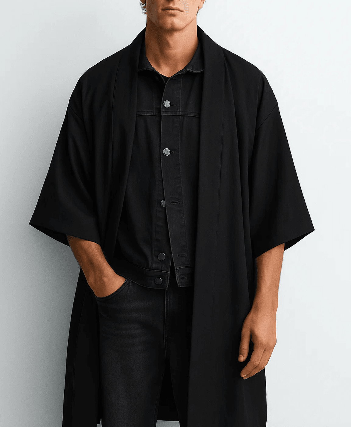Gözler Kimono - Uzun Siyah Kaftan - Erkek