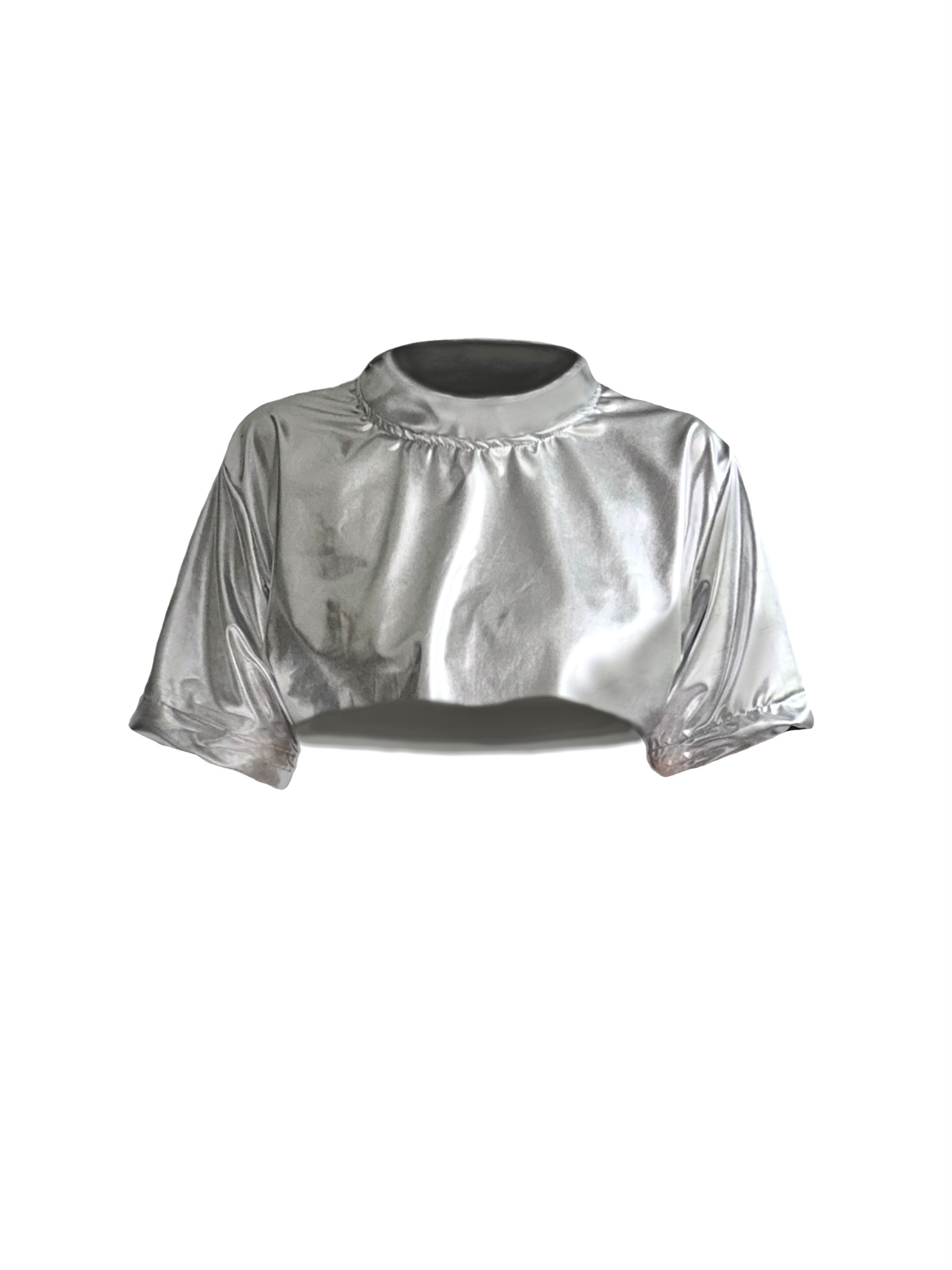 Meteor Parıltısı Gümüş Silver Crop Top T-shirt