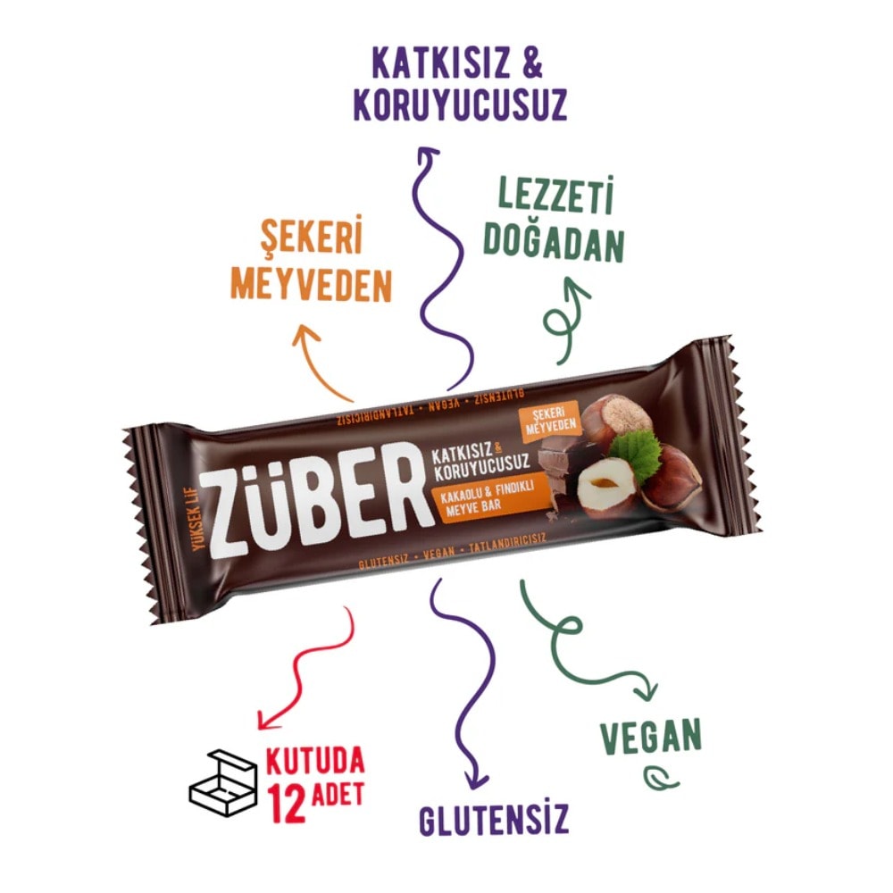 Züber Kakaolu ve Fındıklı Meyve Bar 40 gr  X 12 Adet