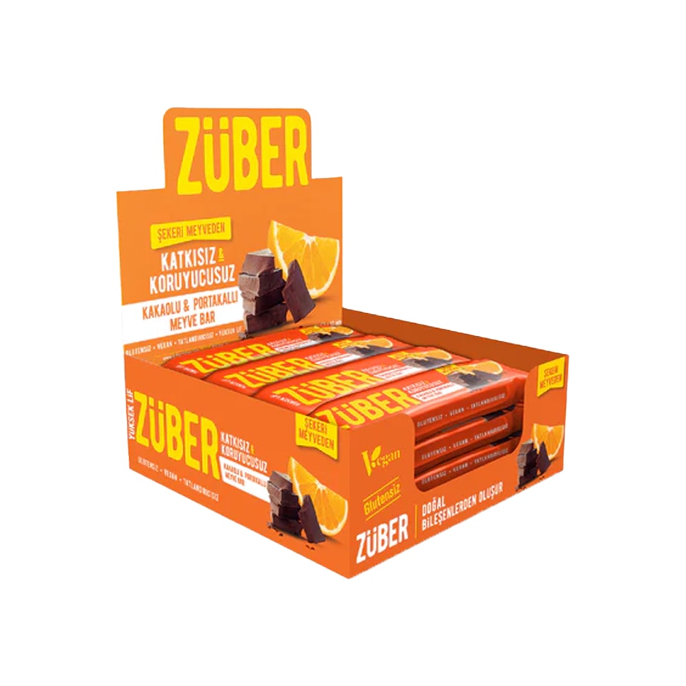 Züber Kakaolu ve Portakallı Meyve Barı 40 gr x 12