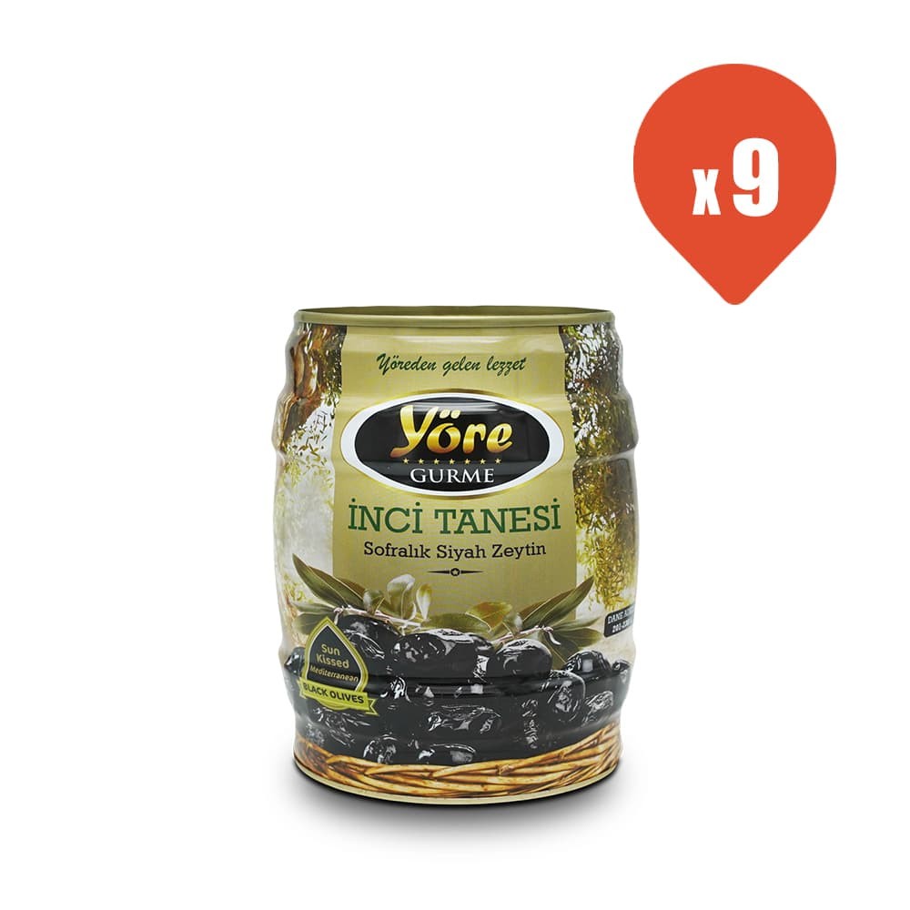 Yöre Gurme İnci Tanesi Sofralık Siyah Zeytin 750 gr x 9