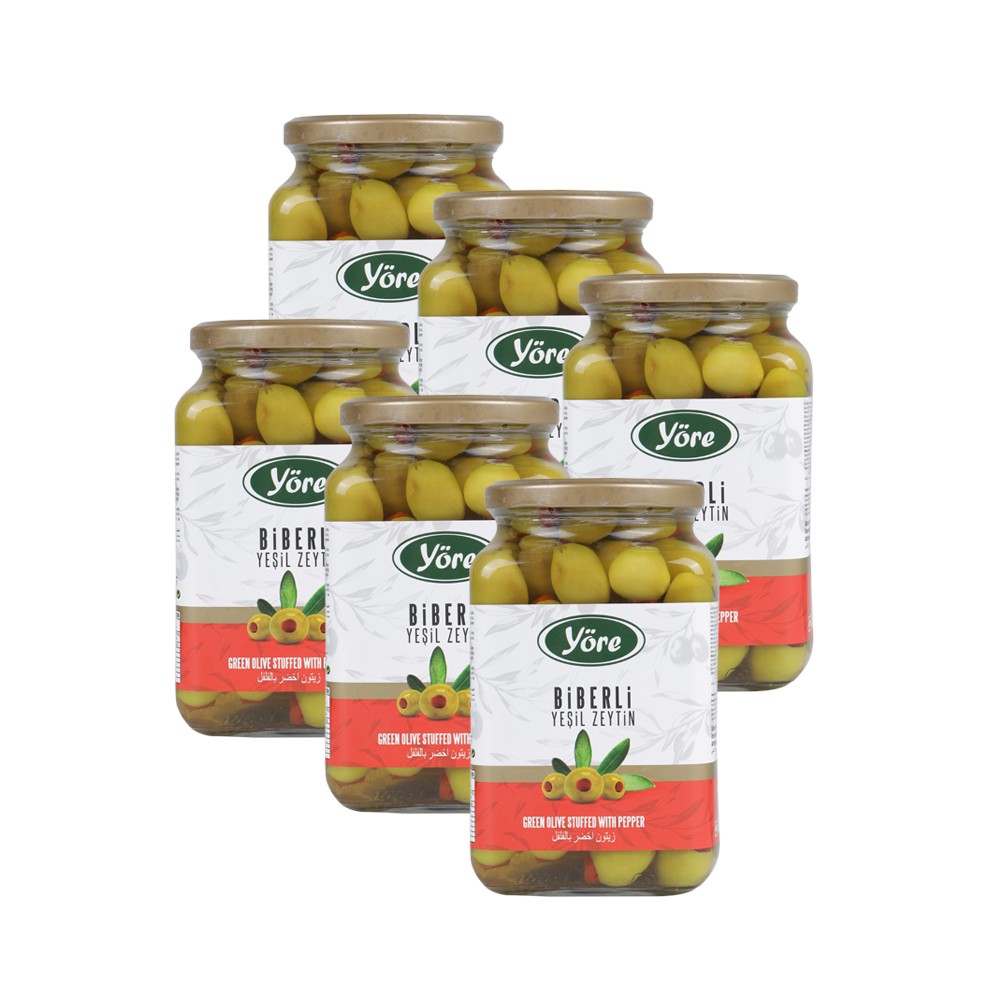 Yöre Domat Biberli Jumbo Yeşil Zeytin 550 gr x 6 (181-200)