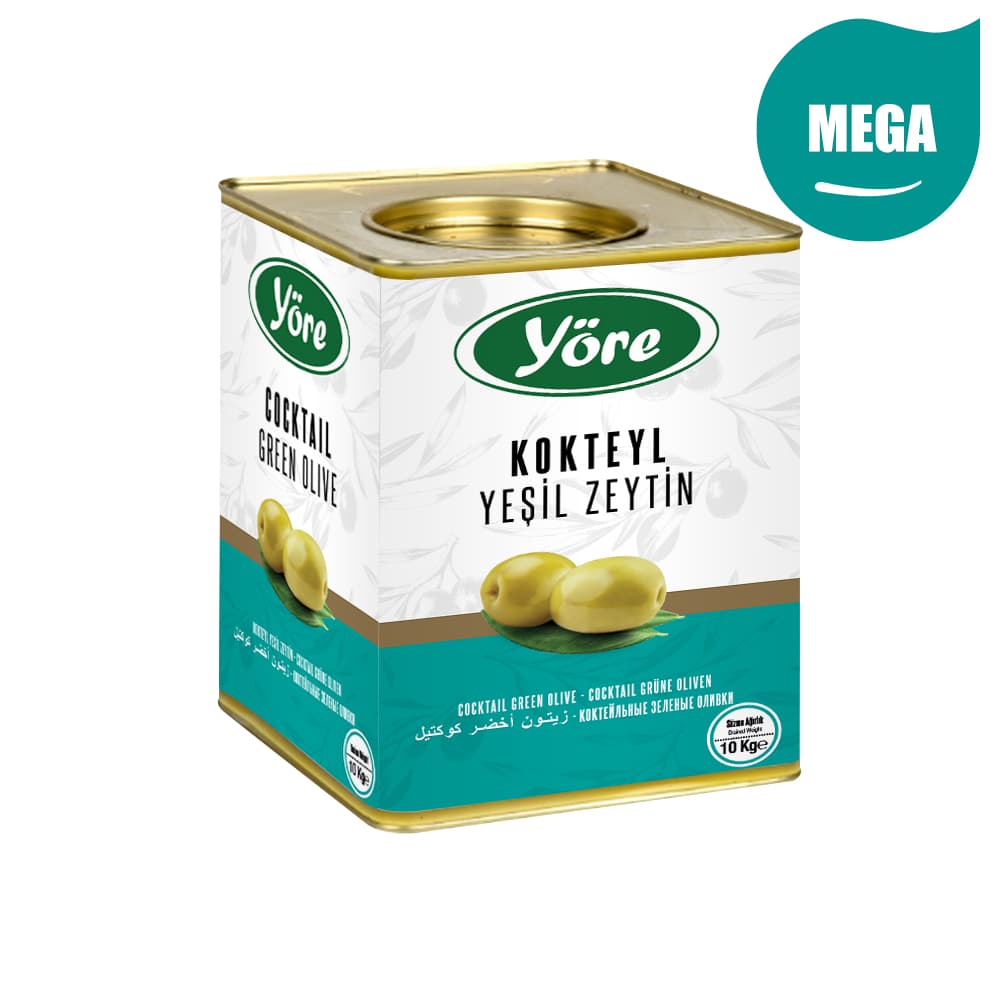 Yöre Domat Kokteyl Mega Yeşil Zeytin 10 kg Teneke