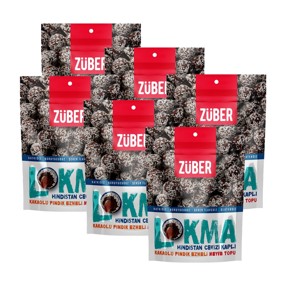 Züber Lokma Hindistan Ceviz Kaplı Meyve Topu 96 gr x 6 Adet