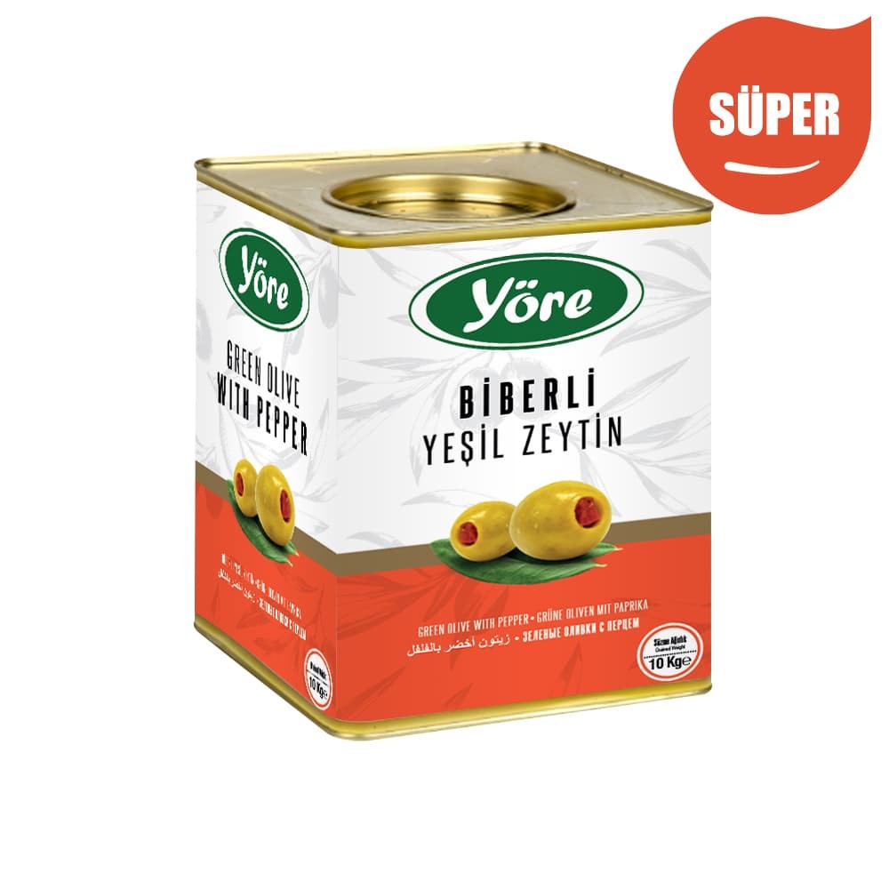 Yöre Domat Biberli Süper Yeşil Zeytin 10 kg Teneke