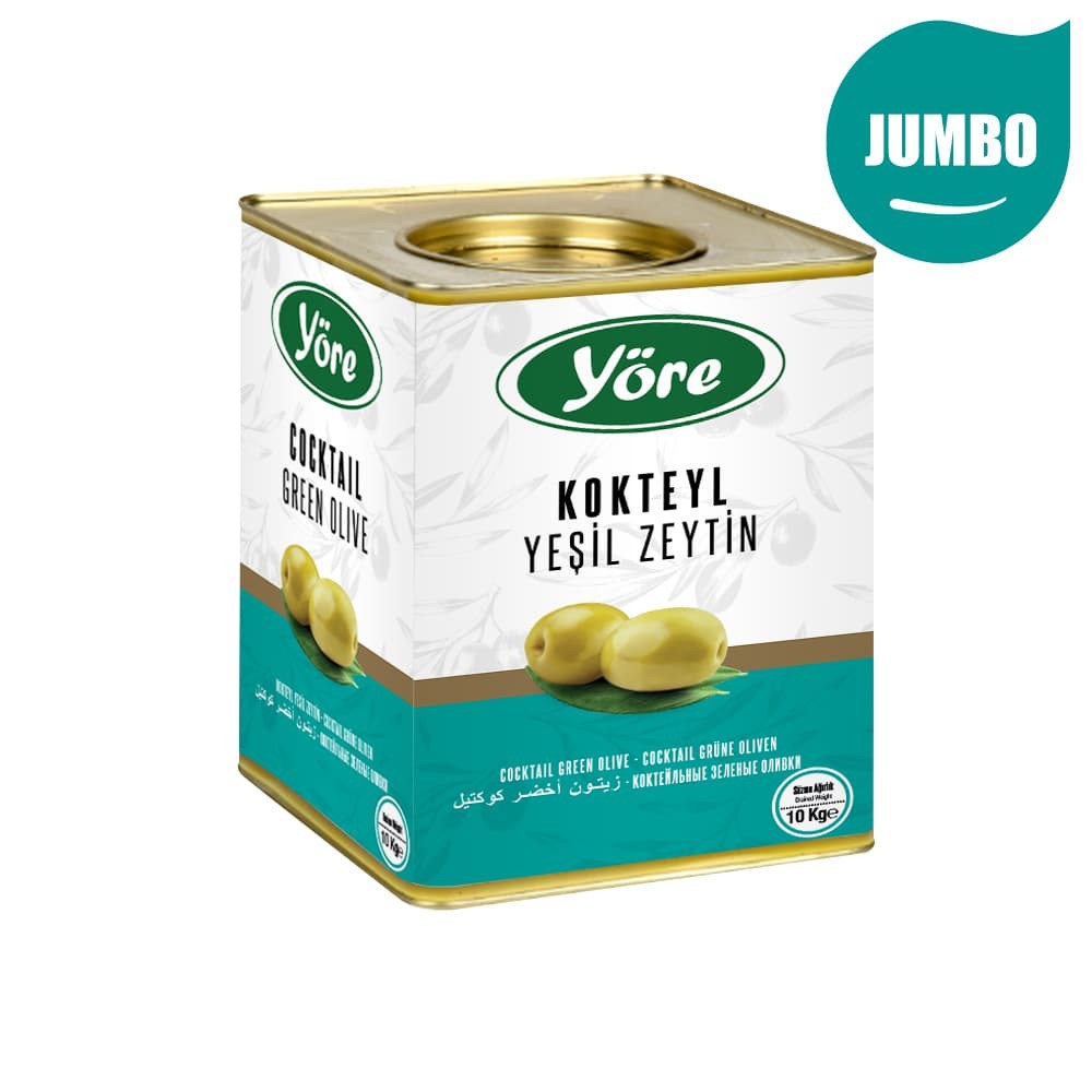 Yöre Domat Kokteyl Jumbo Yeşil Zeytin 10 kg Teneke (121-140)