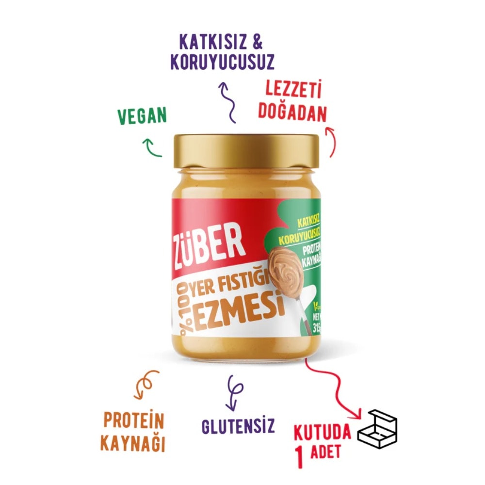 Züber %100 Fıstık Ezmesi 315 gr x 6 Adet