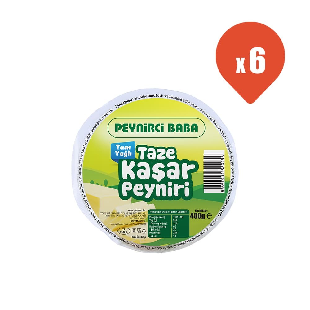 Peynirci Baba Taze Kaşar Peyniri 400 gr x 6