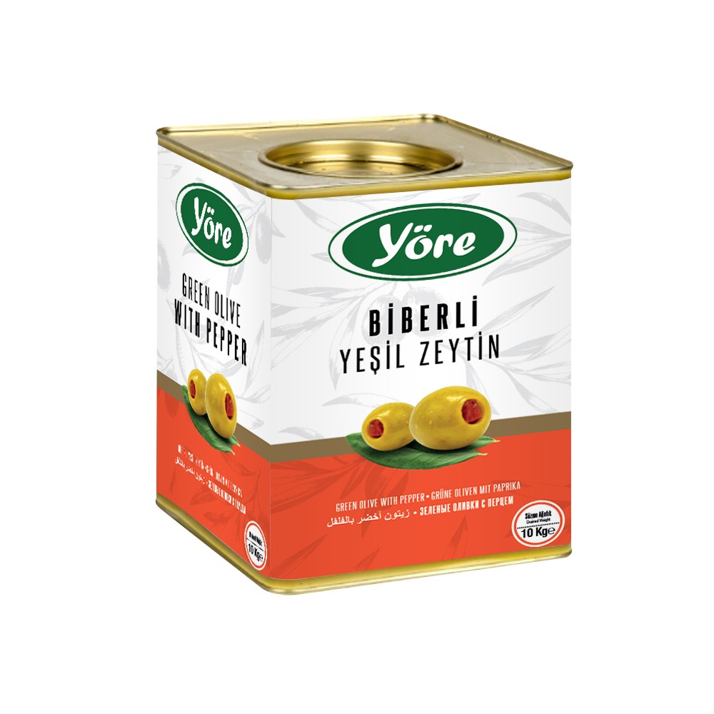 Yöre Domat Biberli Mega Yeşil Zeytin 10 kg Teneke (201-230)