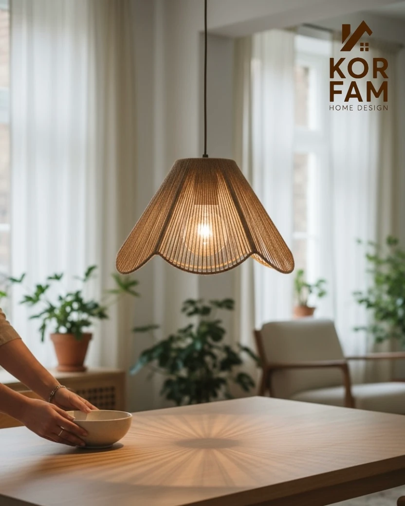 Rosalinda Avize - Hasır El Yapımı Bohem Çiçek Şekilli Rustik Avize - Kahverengi