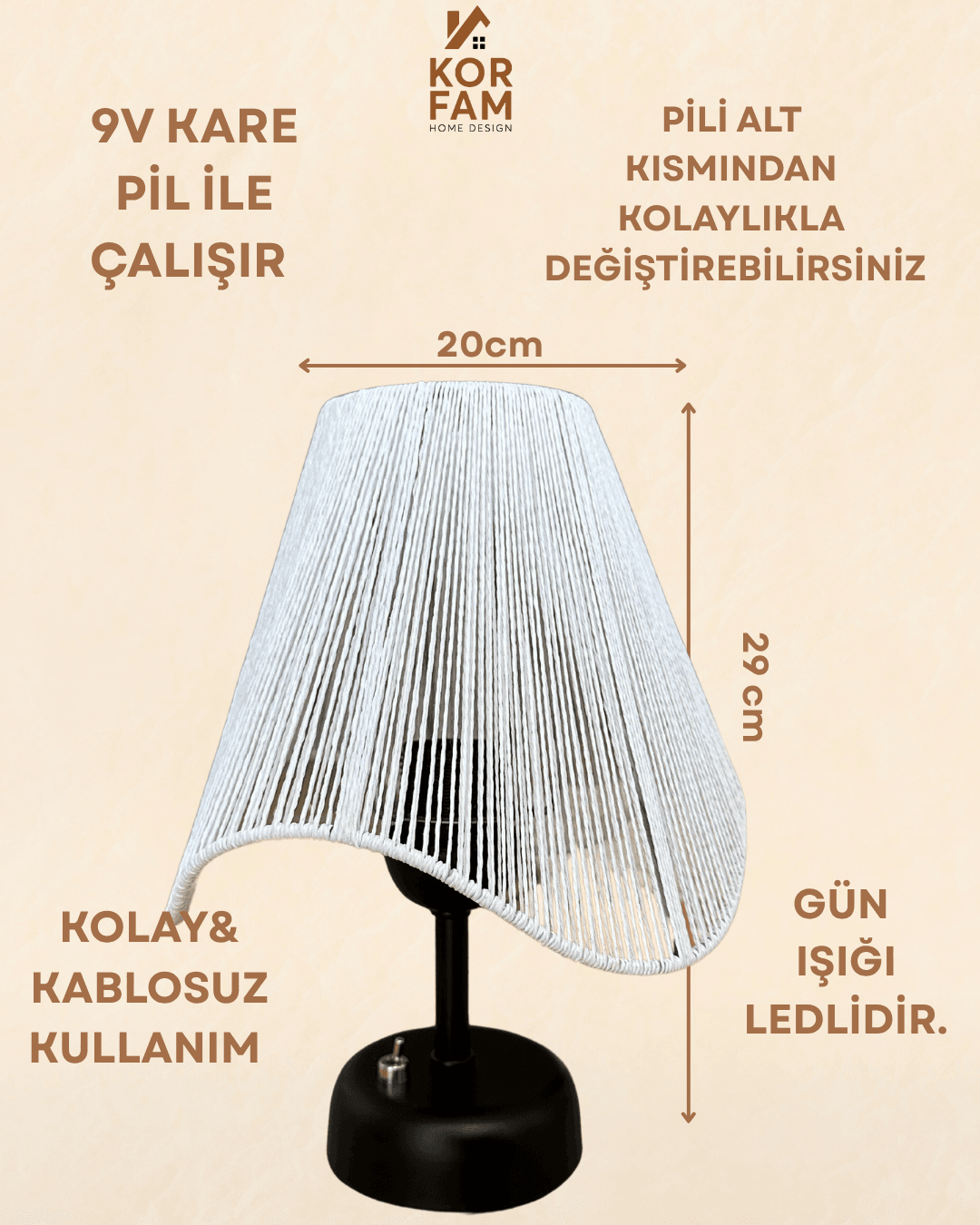 WAVY MODELİ - RETRO TARZDA PİLLİ MASA LAMBASI | METAL GÖVDE | LED GÜN IŞIĞI AYDINLATMA