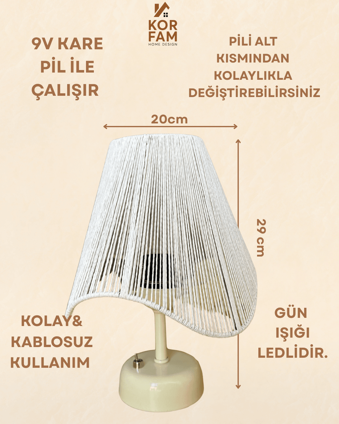 WAVY MODELİ - RETRO TARZDA PİLLİ MASA LAMBASI | METAL GÖVDE | LED GÜN IŞIĞI AYDINLATMA