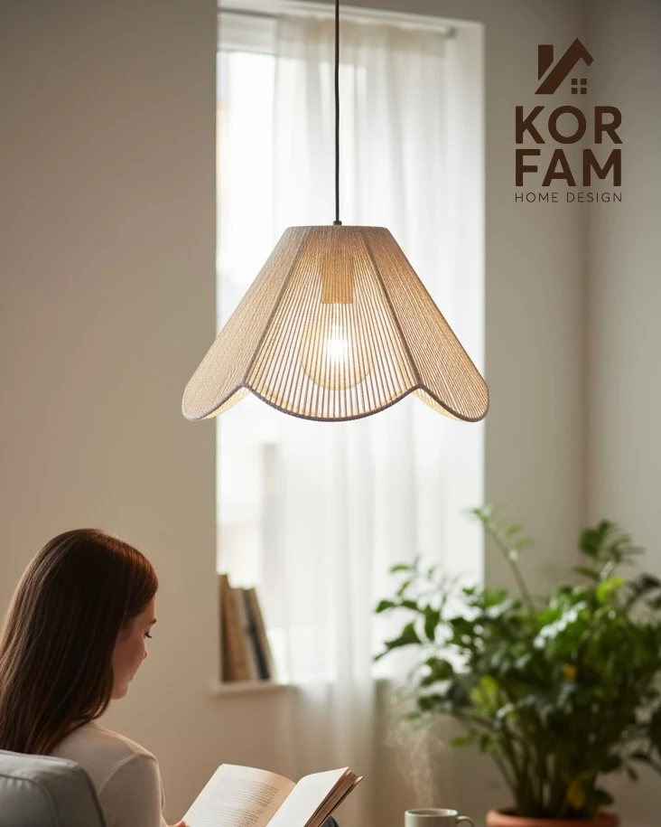 Rosalinda Avize - Hasır El Yapımı Bohem Çiçek Şekilli Rustik Avize - Beyaz