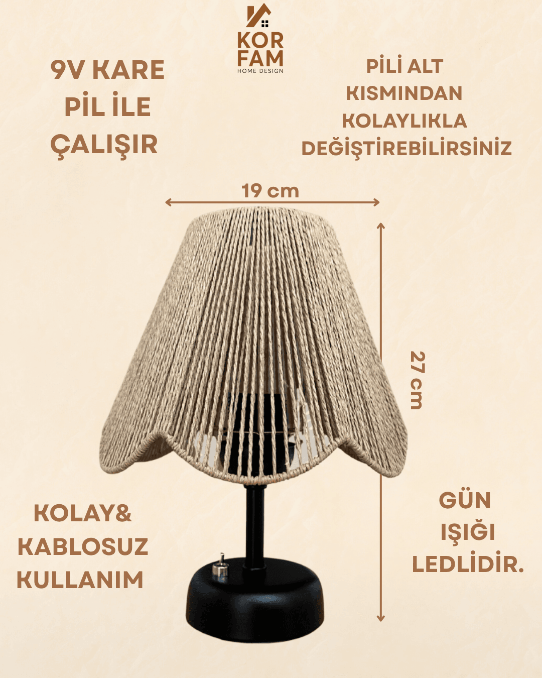 ROSALİNDA MODELİ - RETRO TARZDA PİLLİ MASA LAMBASI | METAL GÖVDE | LED GÜN IŞIĞI AYDINLATMA