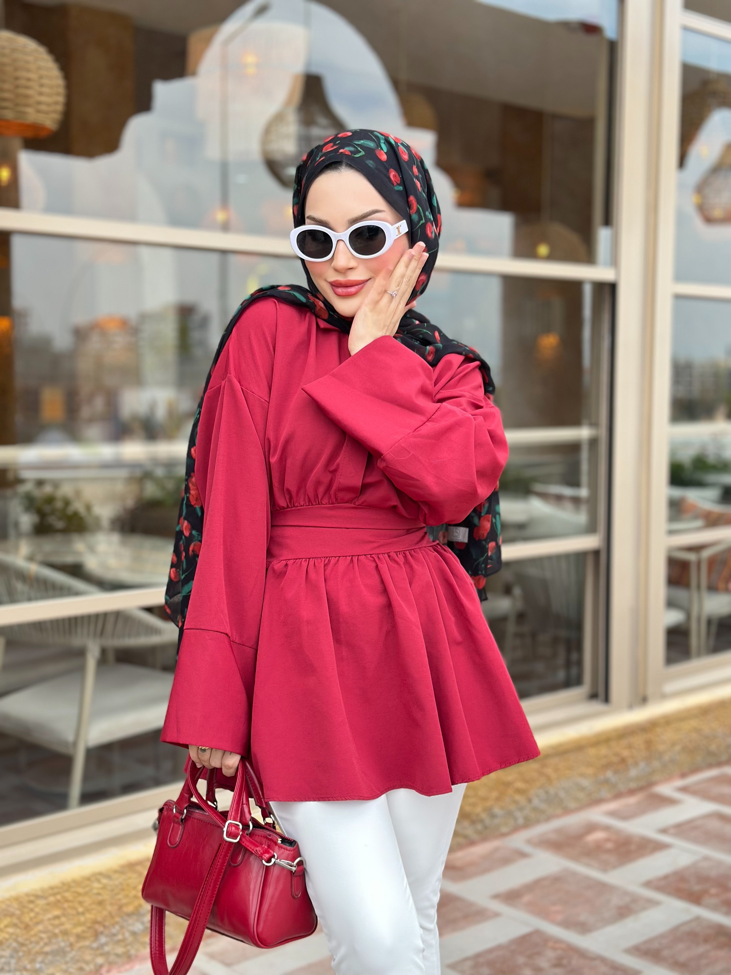ASEL KUŞAKLI GÖMLEK (BORDO)