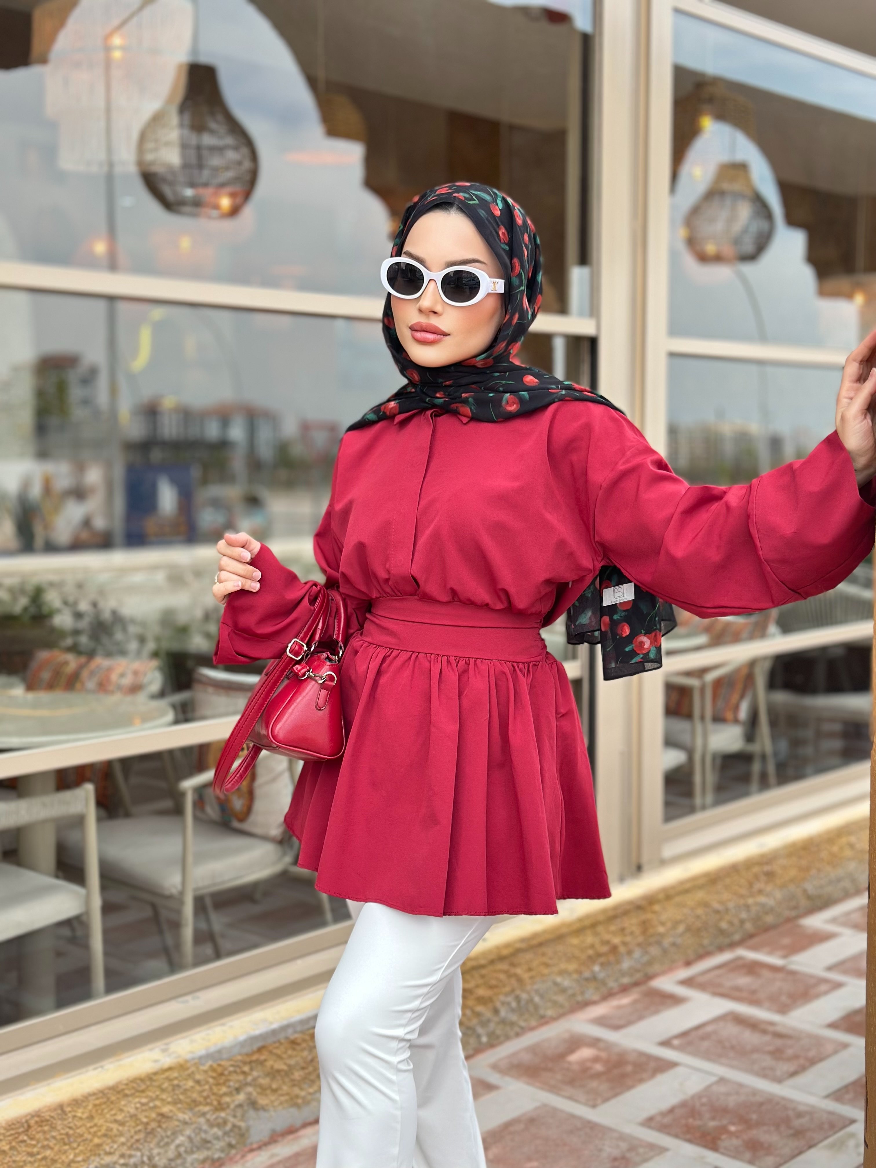 ASEL KUŞAKLI GÖMLEK (BORDO)