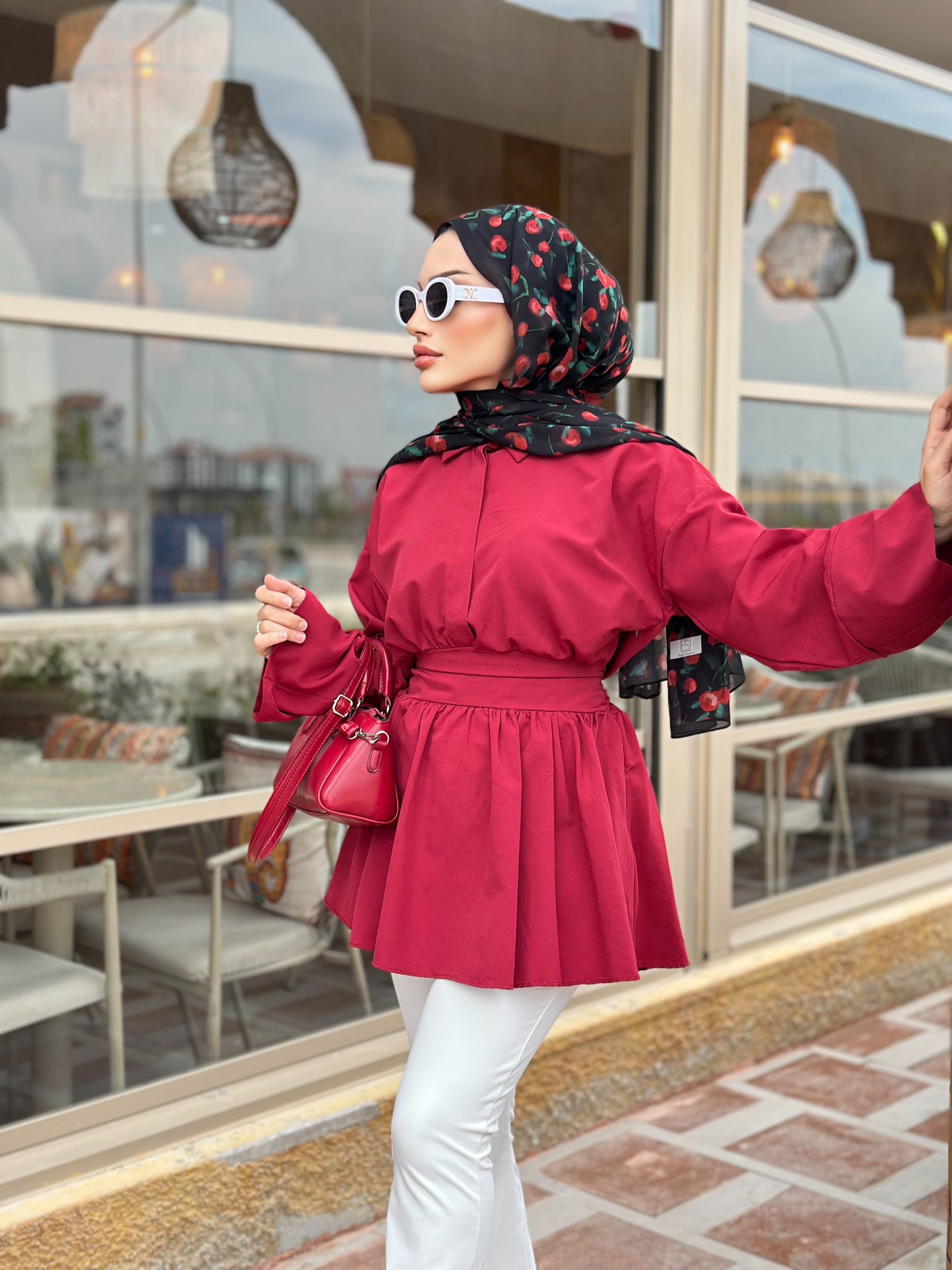 ASEL KUŞAKLI GÖMLEK (BORDO)