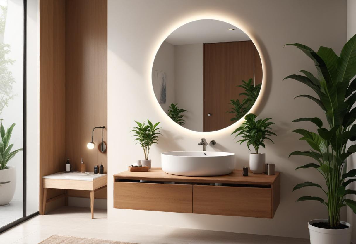 MirrorDecorArt - Yuvarlak Gün Işığı Led Aydınlatmalı Banyo Aynası, Tuvalet Aynası, Led'li Banyo Aynası, Makyaj Aynası