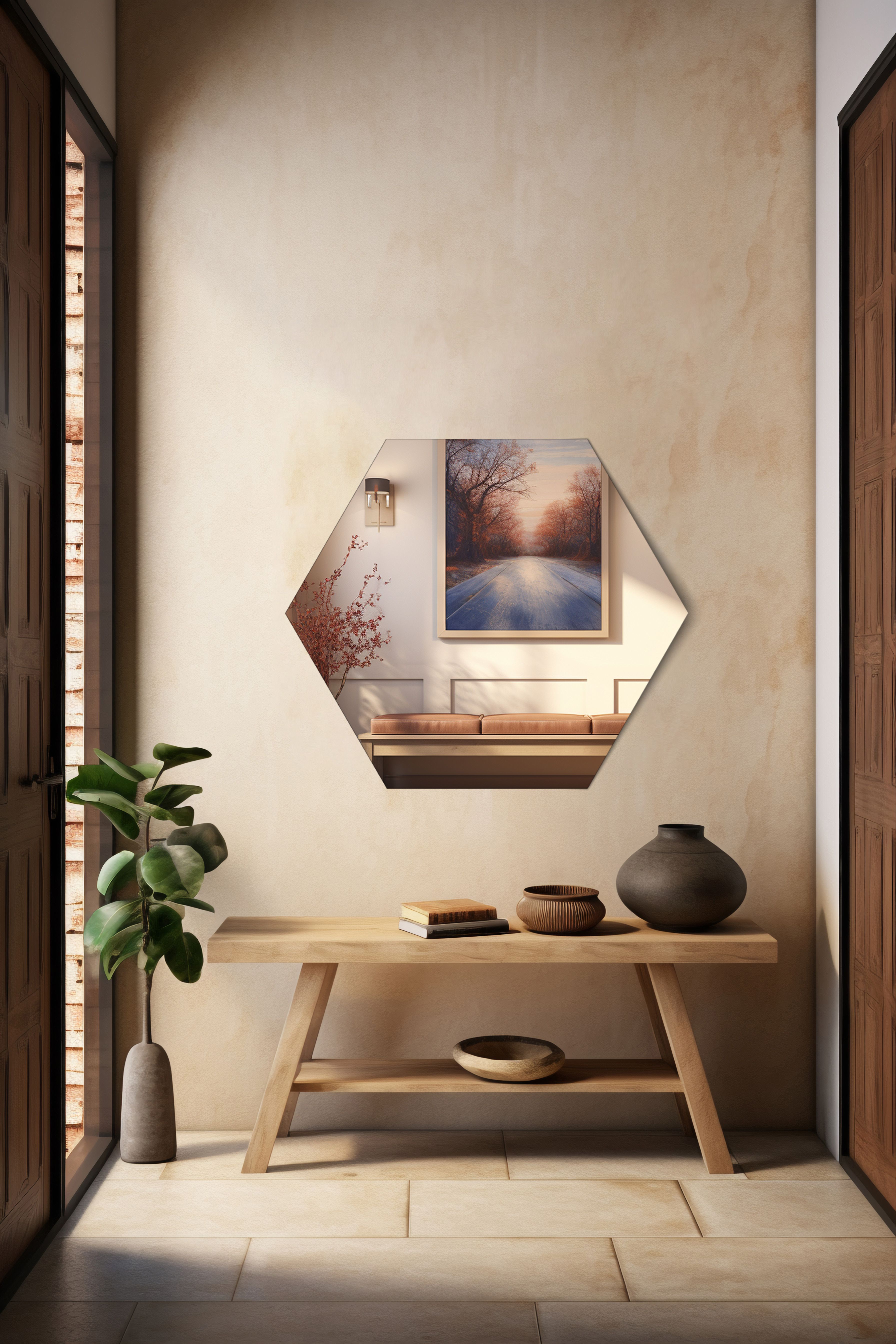 Decorative Hexagon Living Room Mirror