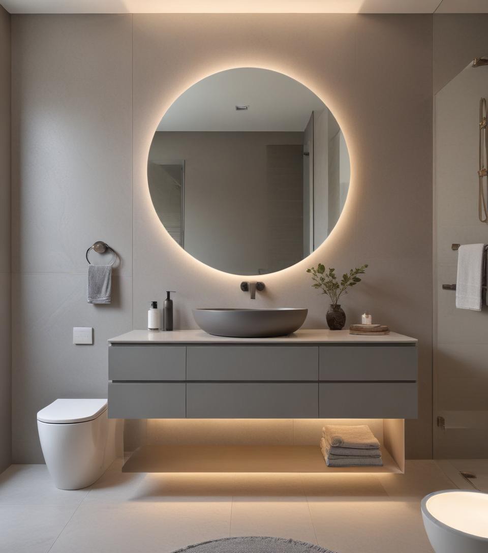 MirrorDecorArt - Yuvarlak Gün Işığı Led Aydınlatmalı Banyo Aynası, Tuvalet Aynası, Led'li Banyo Aynası, Makyaj Aynası